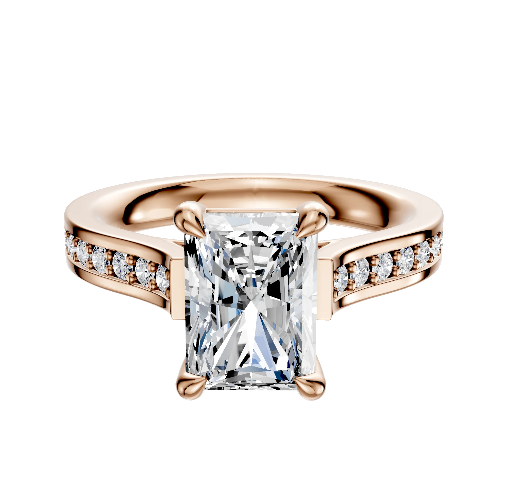 18K Rose Gold 4 Prong Basket Cathedral Flat 1-Row-Pave 2.5mm Engagement Ring