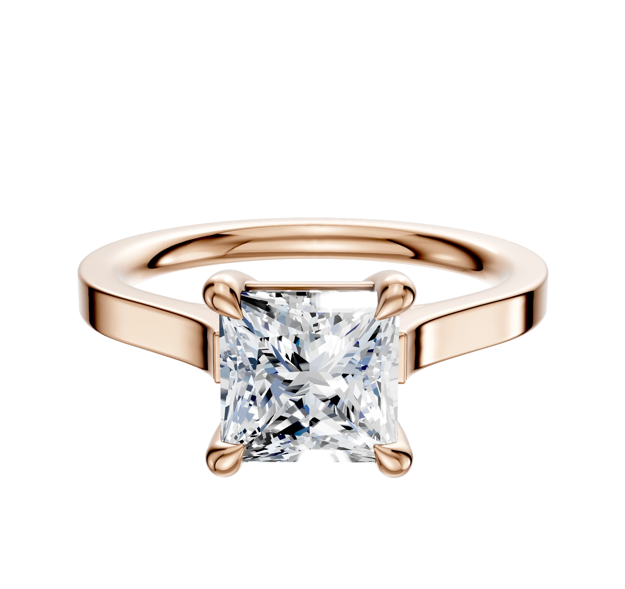 18K Rose Gold 4 Prong Basket Cathedral Flat 2.0mm Engagement Ring