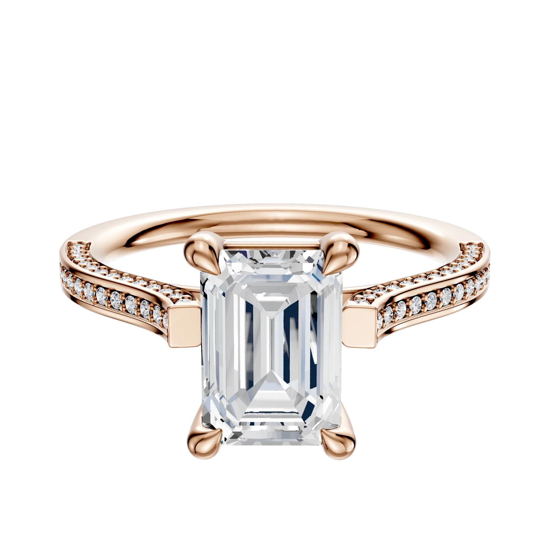 18K Rose Gold 4 Prong Basket Cathedral Flat 3-Row-Pave 2.0mm Engagement Ring