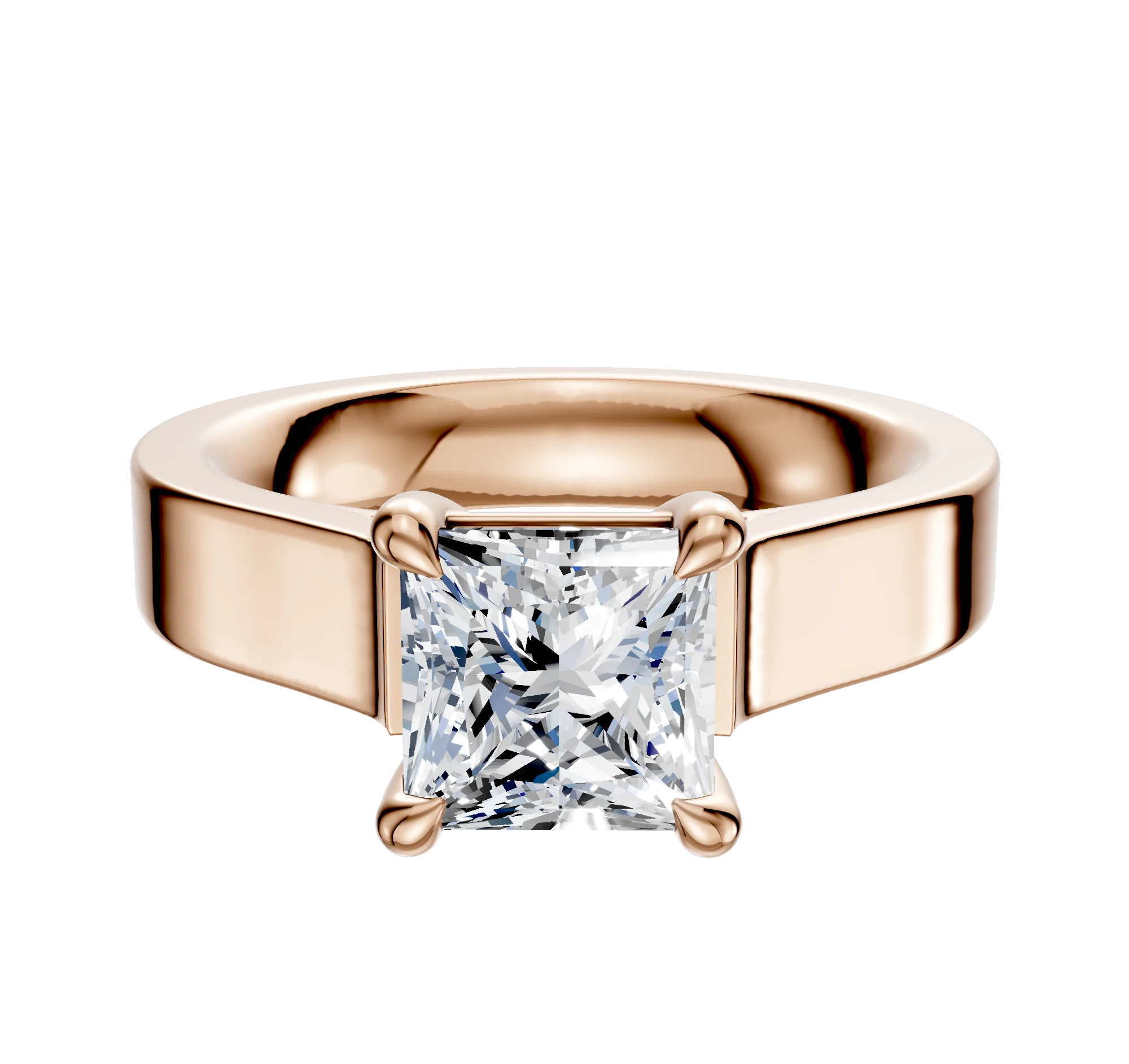 18K Rose Gold 4 Prong Basket Cathedral Flat 4.0mm Engagement Ring