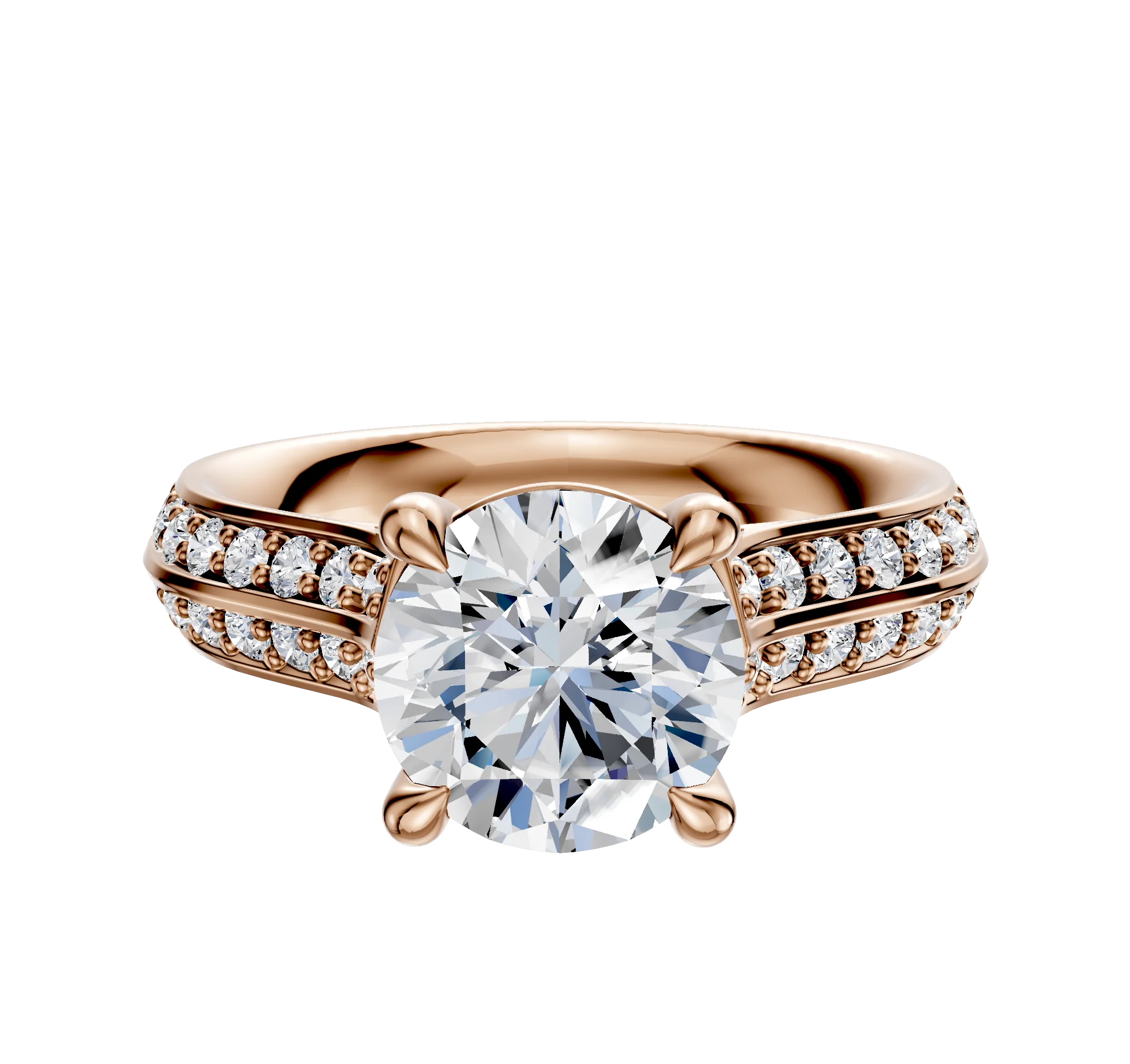 18K Rose Gold 4 Prong Basket Cathedral Knife Edge 1-Row-Pave 2.5mm Engagement Ring