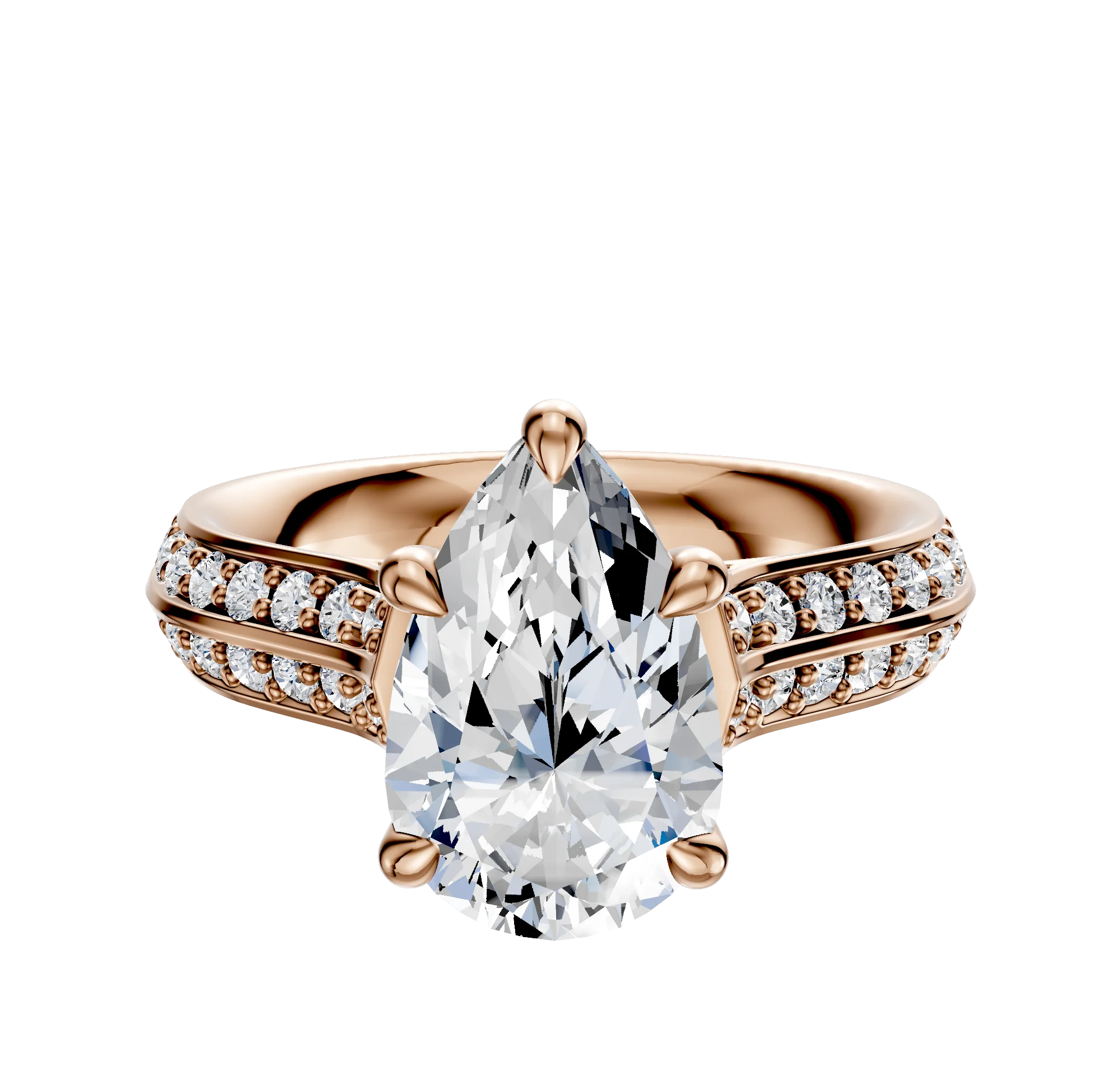 18K Rose Gold 4 Prong Basket Cathedral Knife Edge 1-Row-Pave 2.5mm Engagement Ring