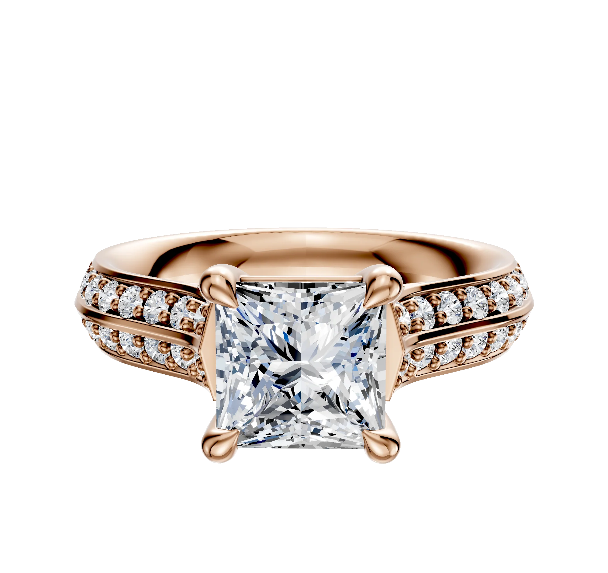 18K Rose Gold 4 Prong Basket Cathedral Knife Edge 1-Row-Pave 2.5mm Engagement Ring