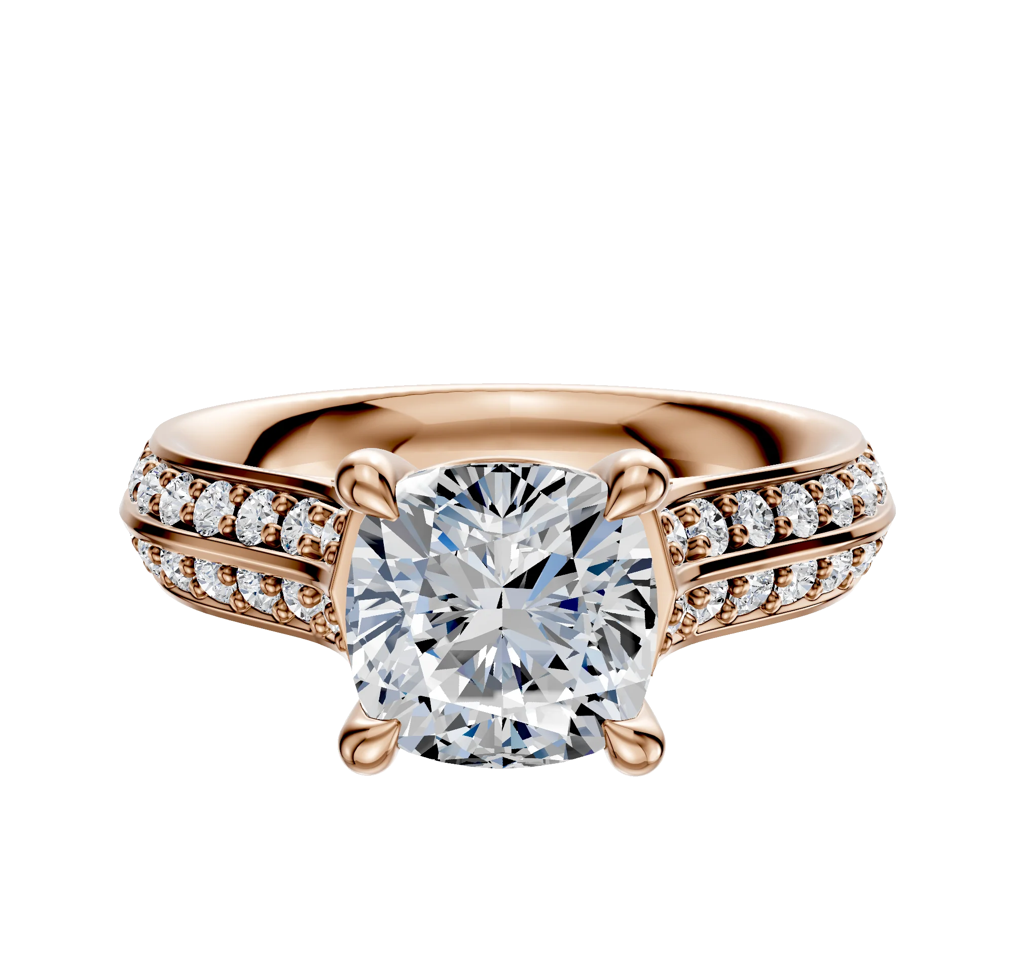 18K Rose Gold 4 Prong Basket Cathedral Knife Edge 1-Row-Pave 2.5mm Engagement Ring