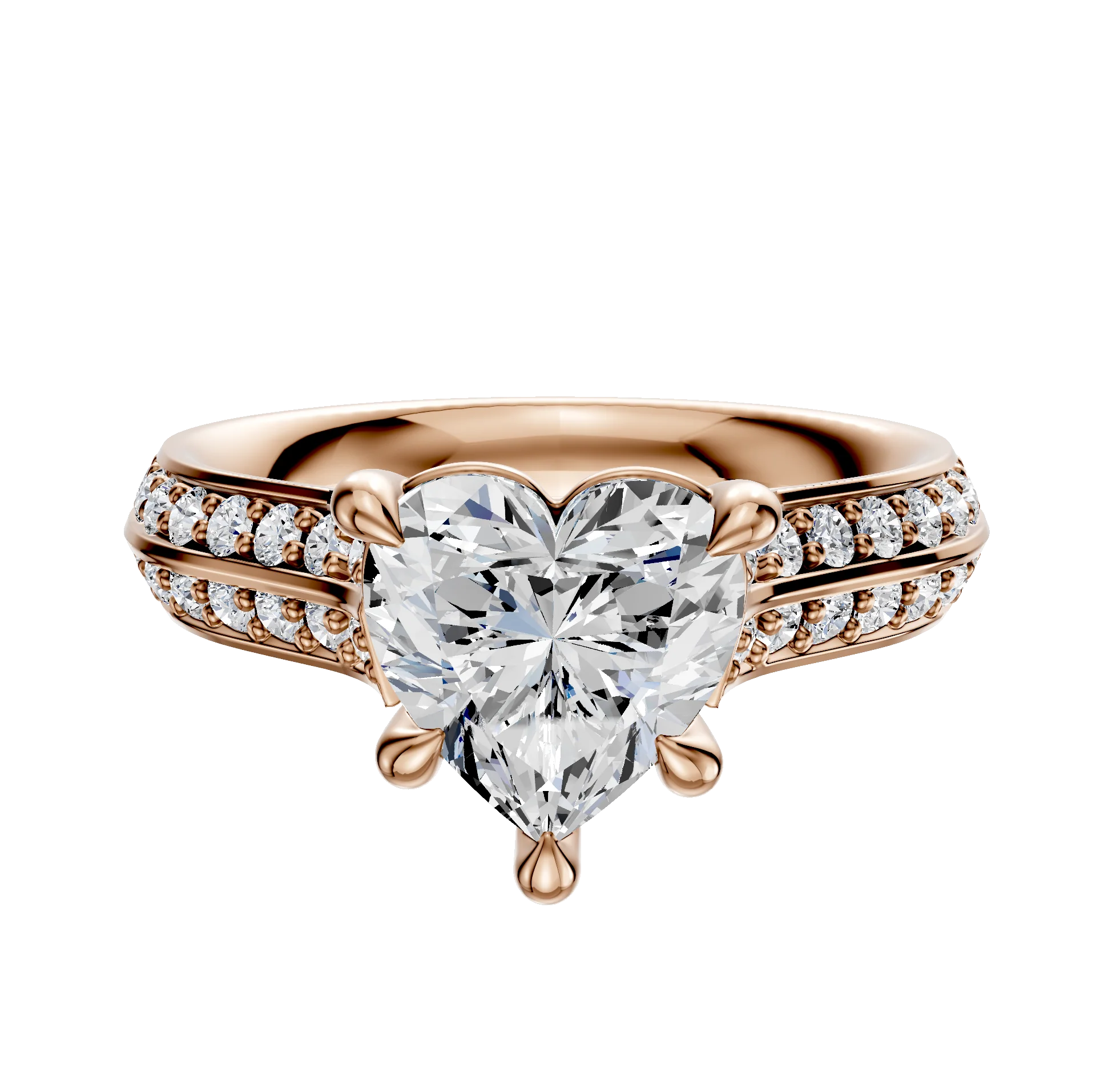 18K Rose Gold 4 Prong Basket Cathedral Knife Edge 1-Row-Pave 2.5mm Engagement Ring