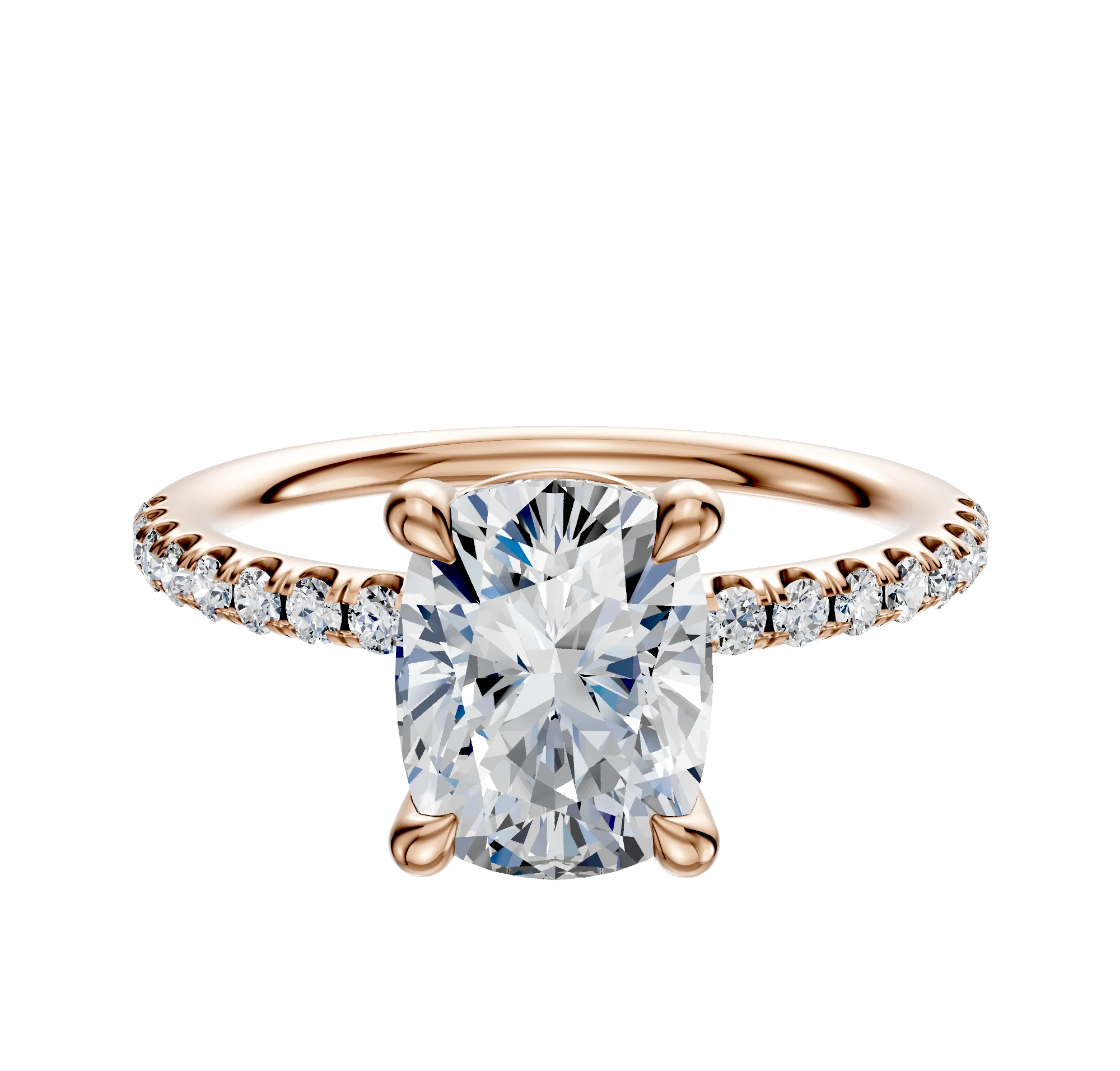 18K Rose Gold 4 Prong Basket Classic Dome 1-Row-Pave 2.5mm Engagement Ring