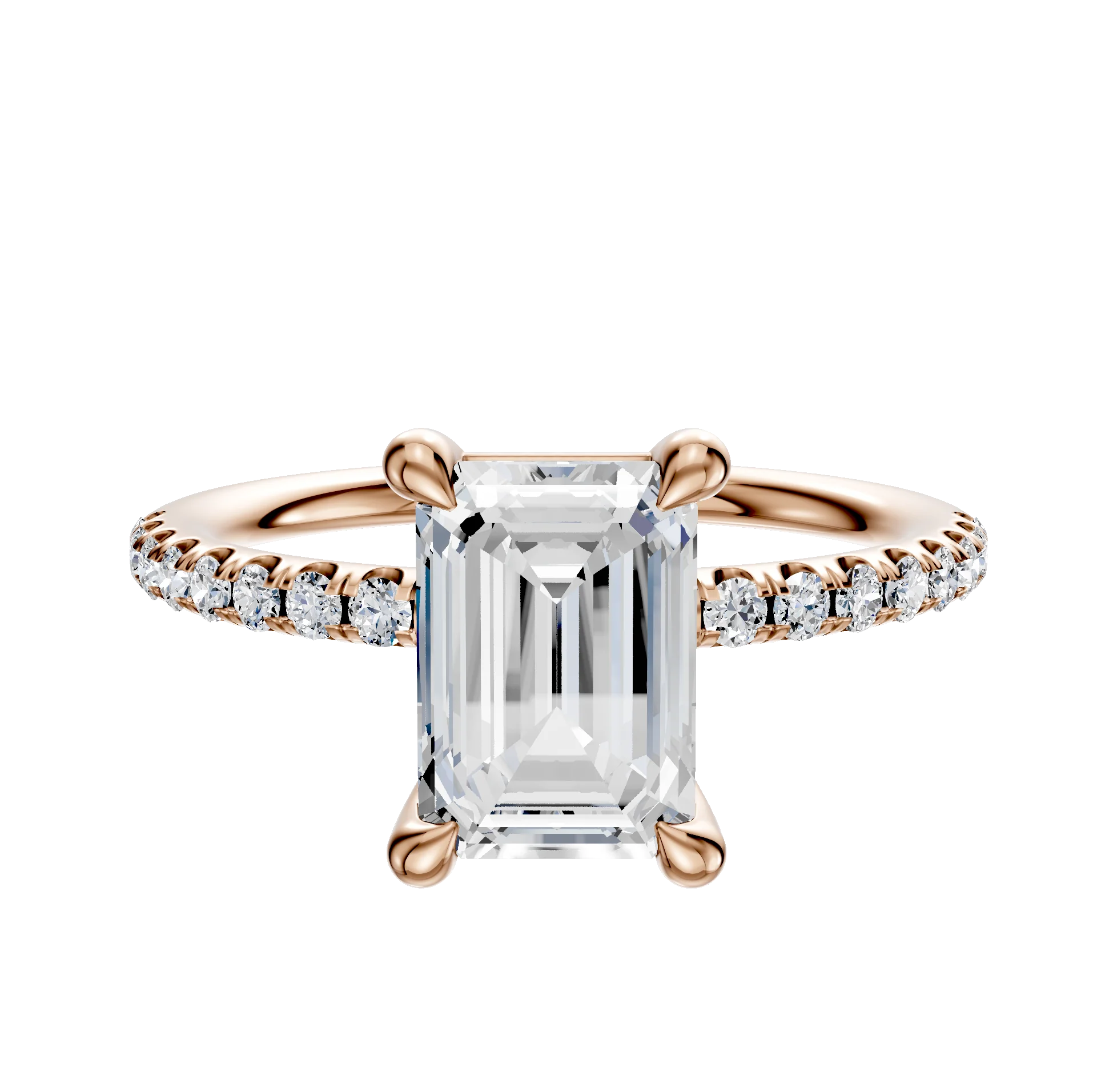 18K Rose Gold 4 Prong Basket Classic Dome 1-Row-Pave 2.5mm Engagement Ring