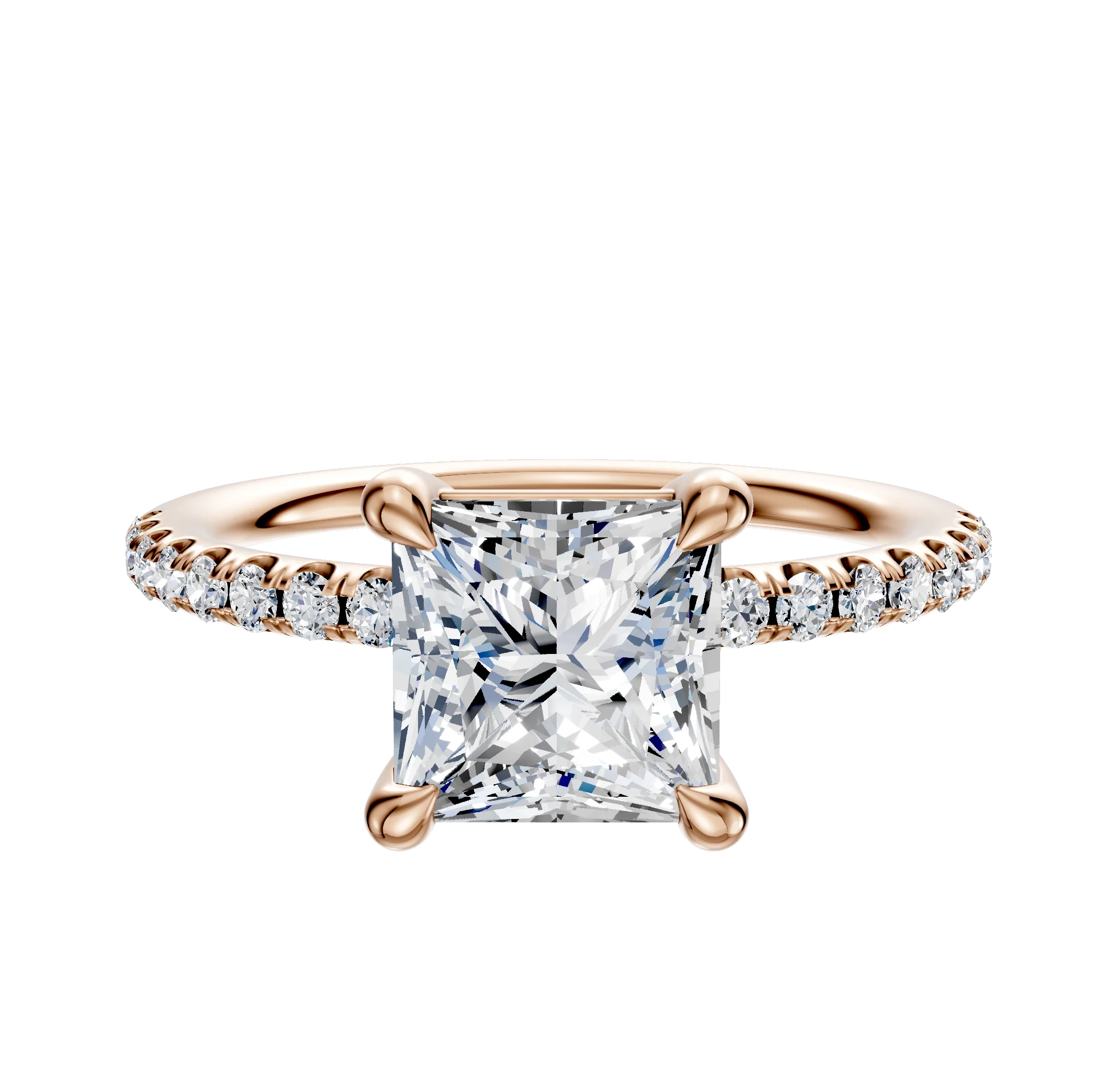 18K Rose Gold 4 Prong Basket Classic Dome 1-Row-Pave 2.5mm Engagement Ring