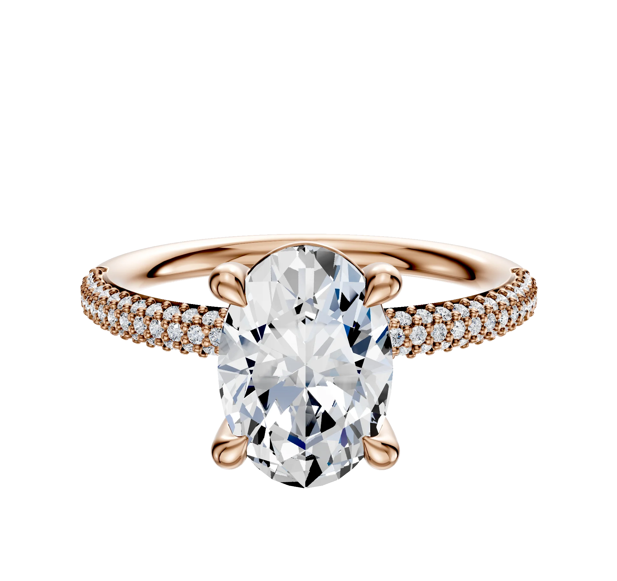 18K Rose Gold 4 Prong Basket Classic Dome 3-Row-Pave 2.0mm Engagement Ring