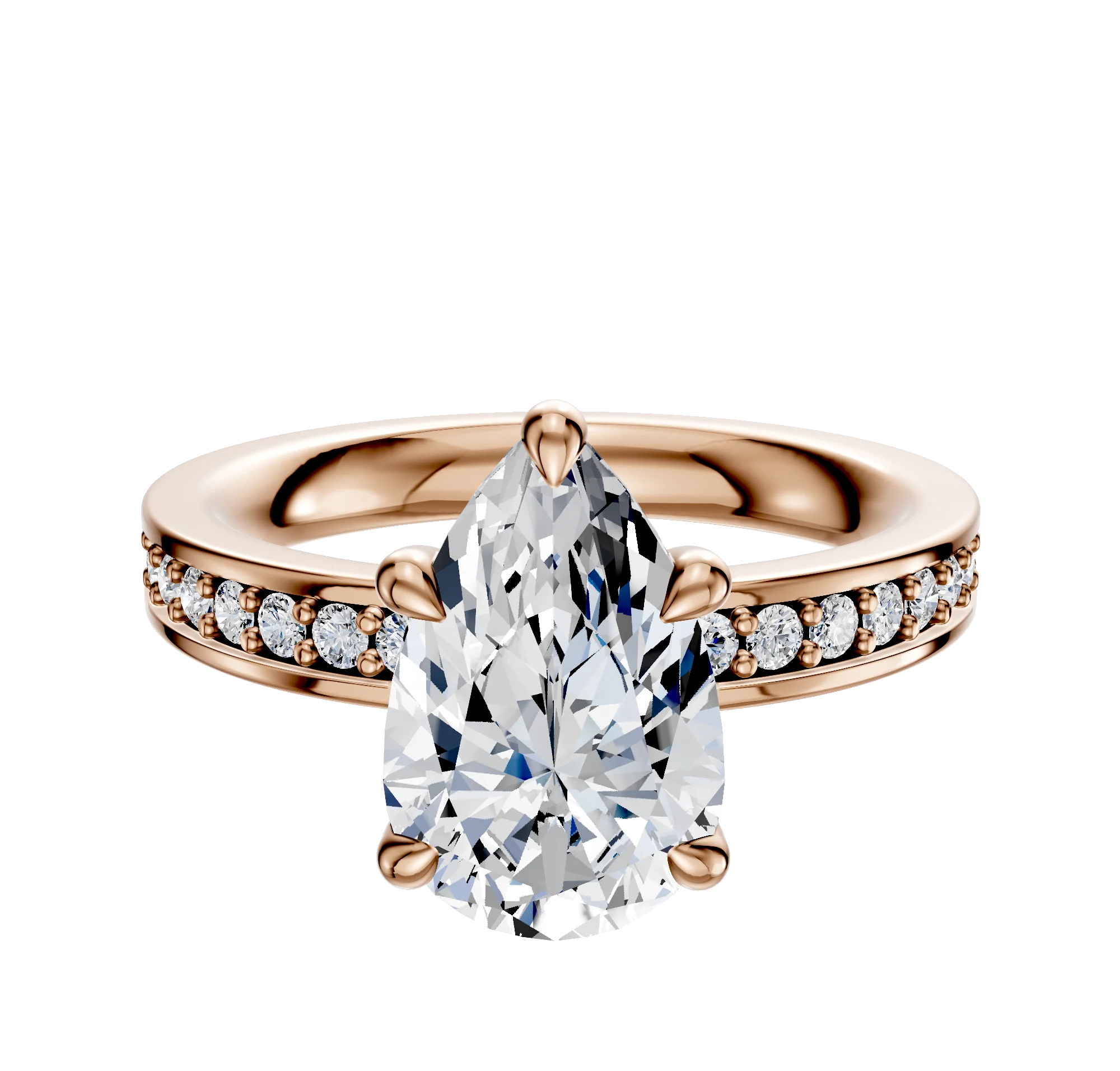 18K Rose Gold 4 Prong Basket Classic Flat 1-Row-Pave 2.5mm Engagement Ring
