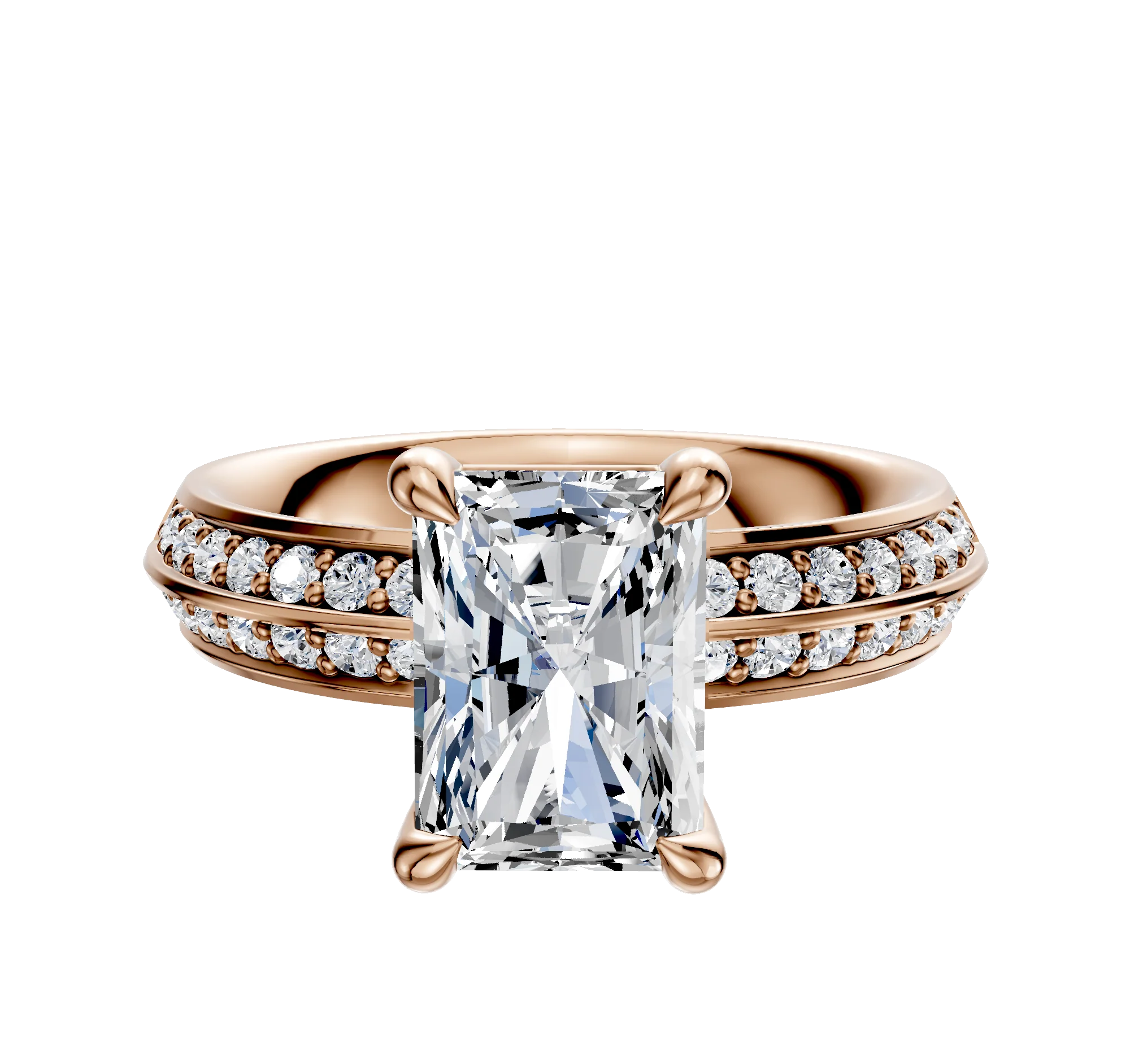 18K Rose Gold 4 Prong Basket Classic Knife Edge 1-Row-Pave 2.5mm Engagement Ring