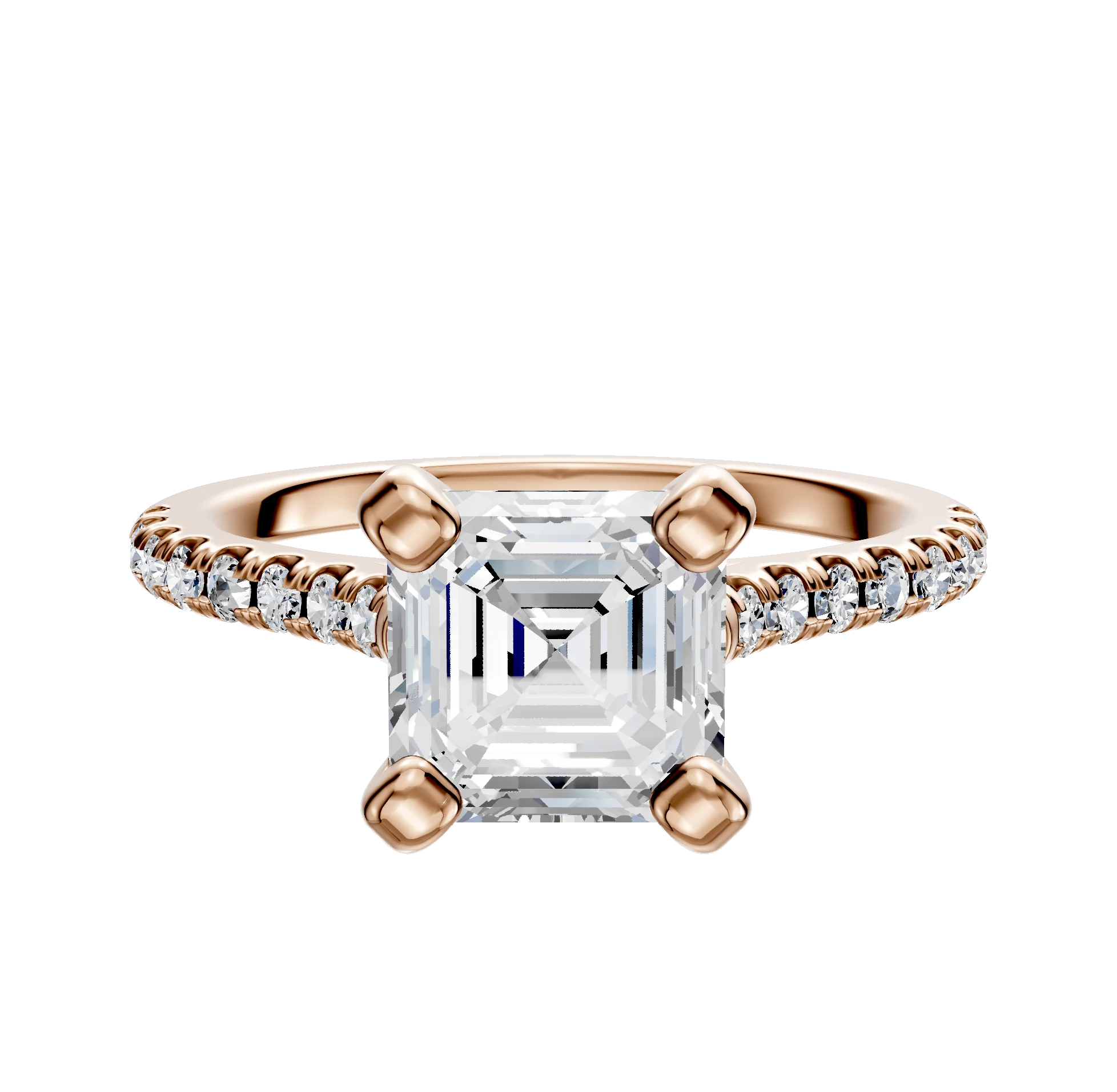 18K Rose Gold 4 Prong Cathedral Dome 1-Row-Pave 2.5mm Engagement Ring