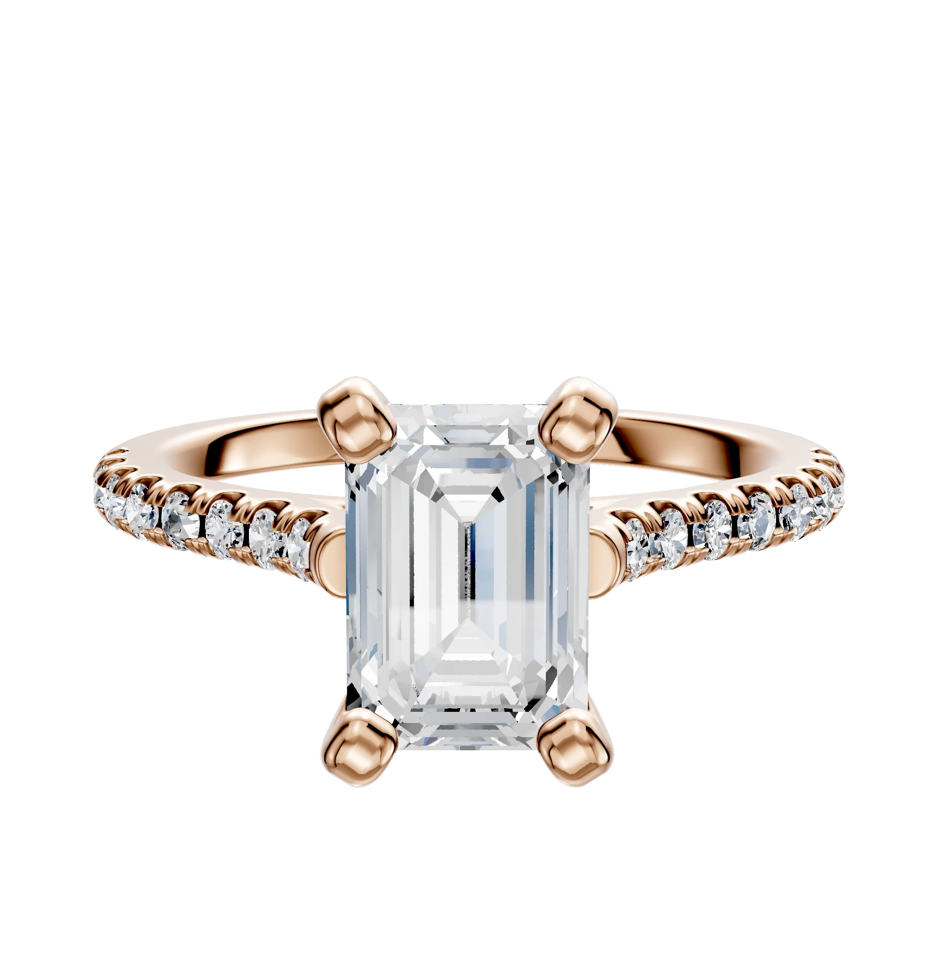 18K Rose Gold 4 Prong Cathedral Dome 1-Row-Pave 2.5mm Engagement Ring