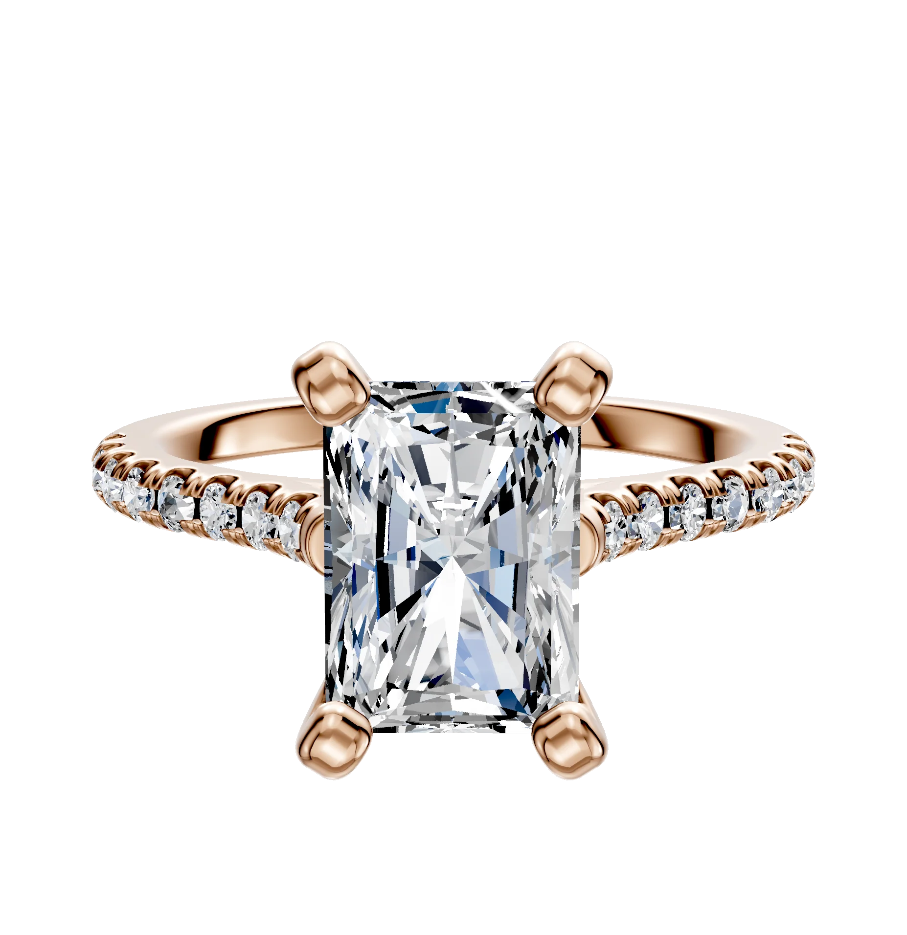 18K Rose Gold 4 Prong Cathedral Dome 1-Row-Pave 2.5mm Engagement Ring