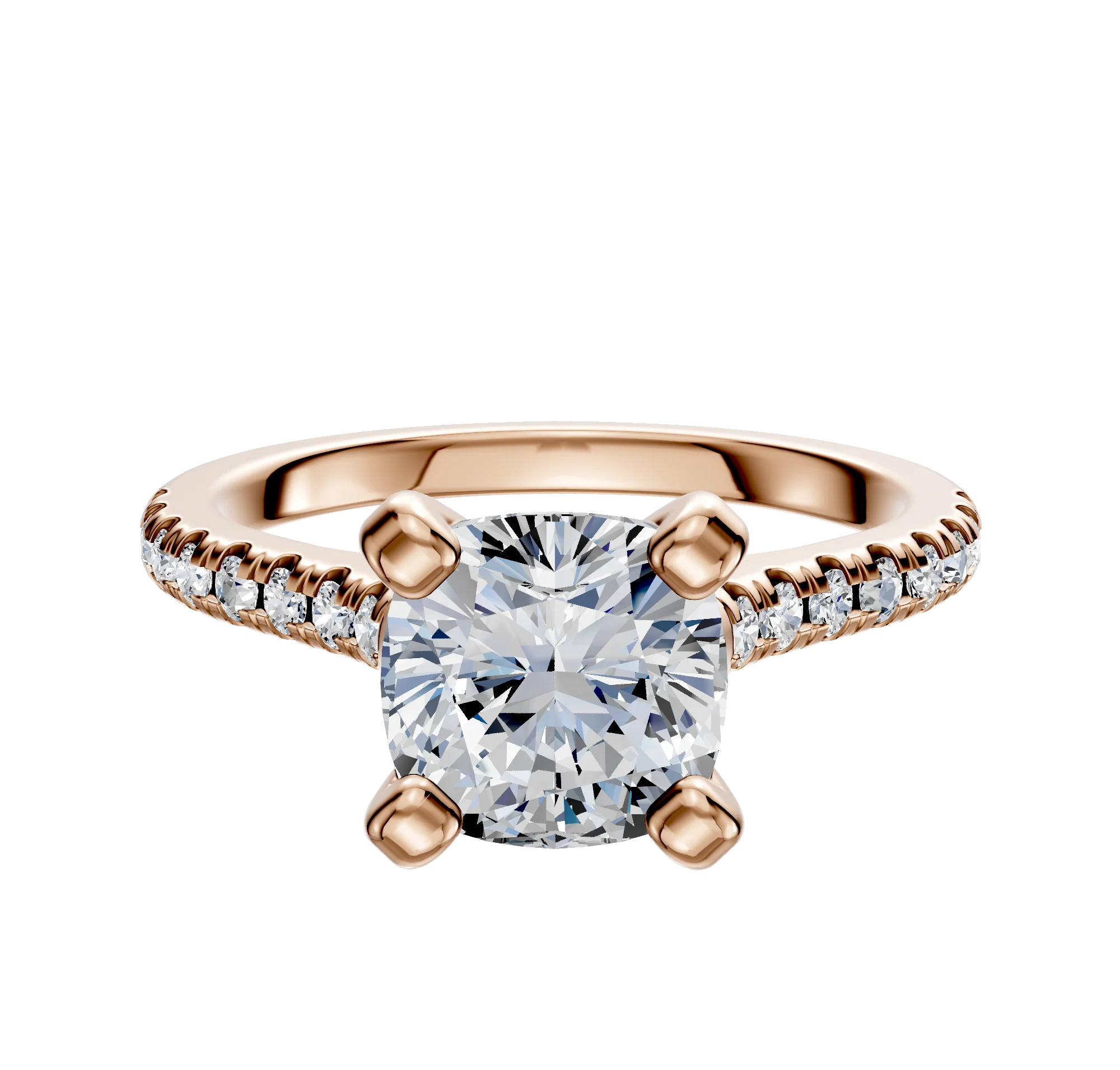18K Rose Gold 4 Prong Cathedral Dome 1-Row-Pave 2.5mm Engagement Ring