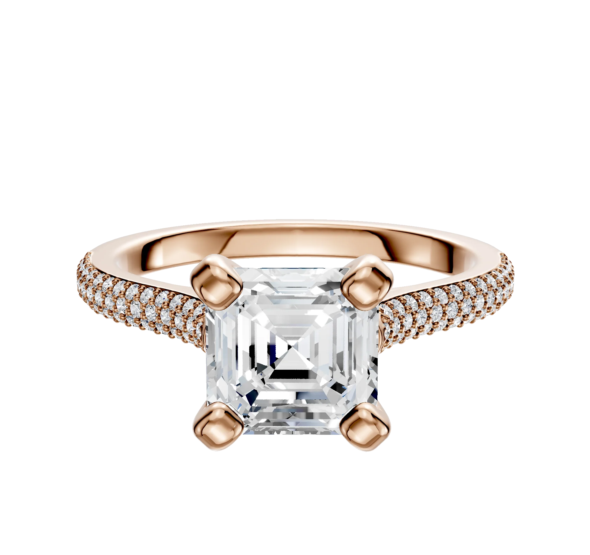 18K Rose Gold 4 Prong Cathedral Dome 3-Row-Pave 2.0mm Engagement Ring