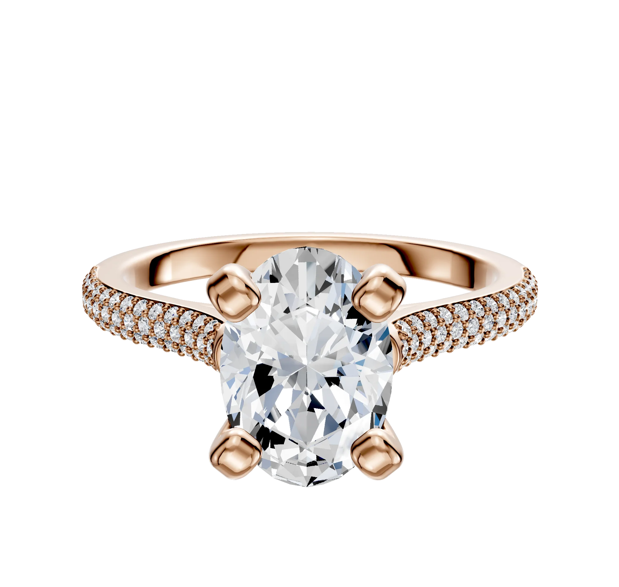 18K Rose Gold 4 Prong Cathedral Dome 3-Row-Pave 2.0mm Engagement Ring