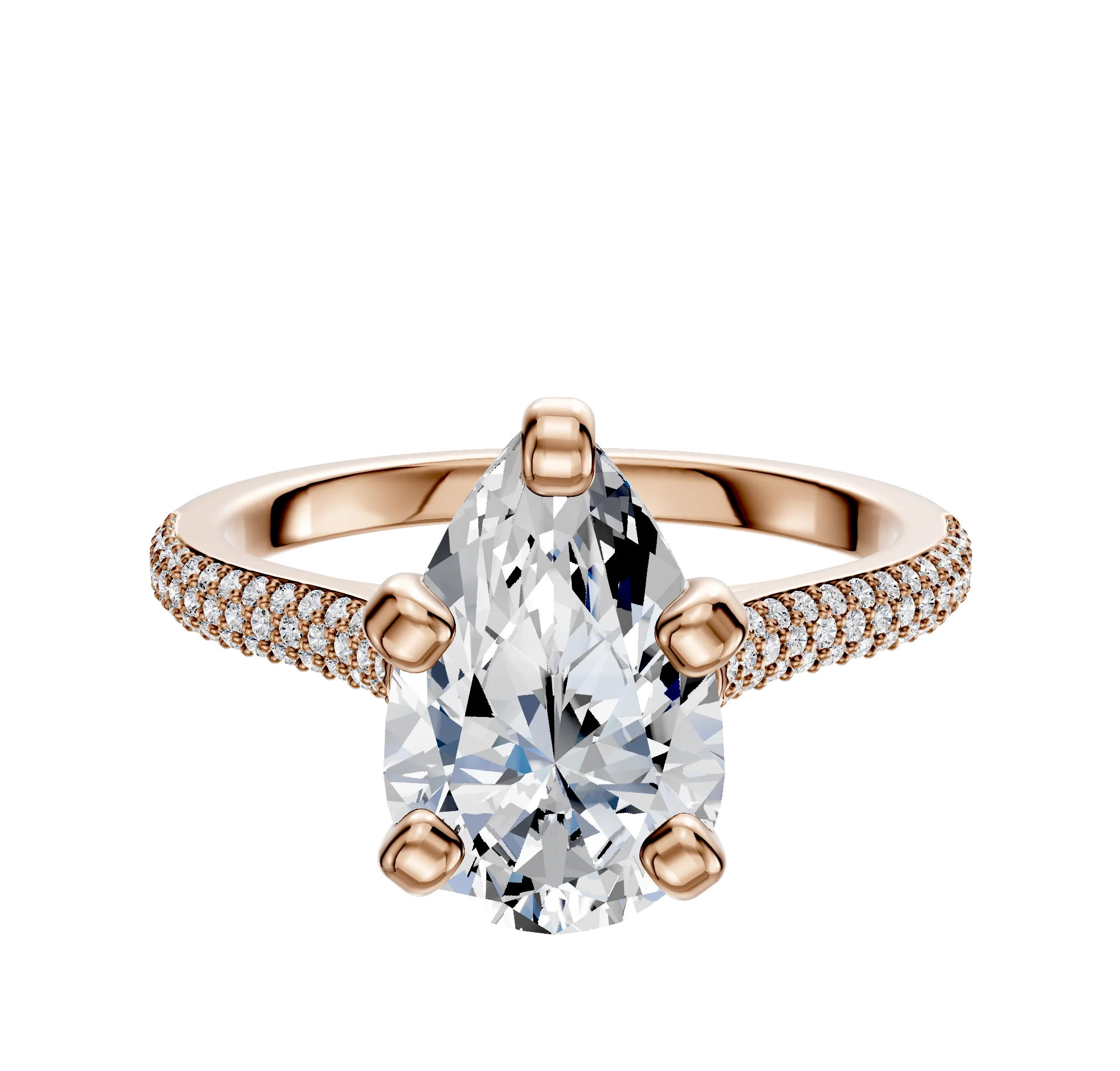 18K Rose Gold 4 Prong Cathedral Dome 3-Row-Pave 2.0mm Engagement Ring