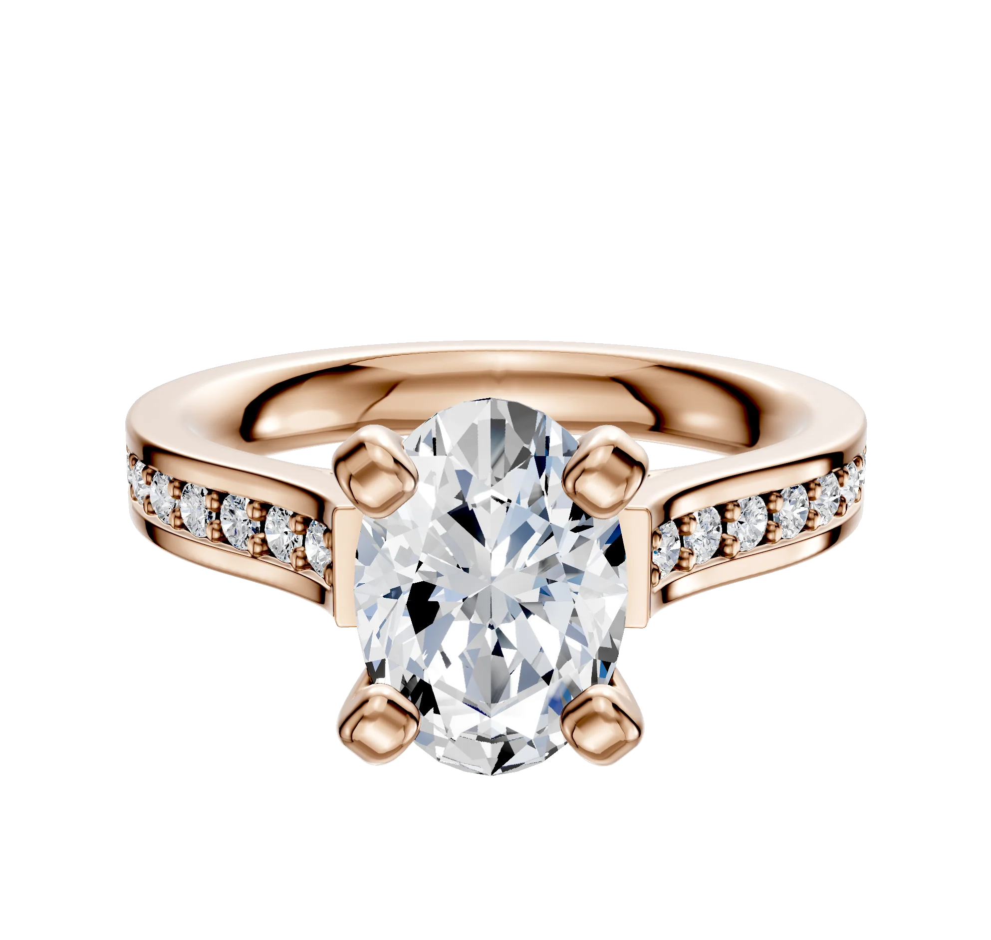 18K Rose Gold 4 Prong Cathedral Flat 1-Row-Pave 2.5mm Engagement Ring