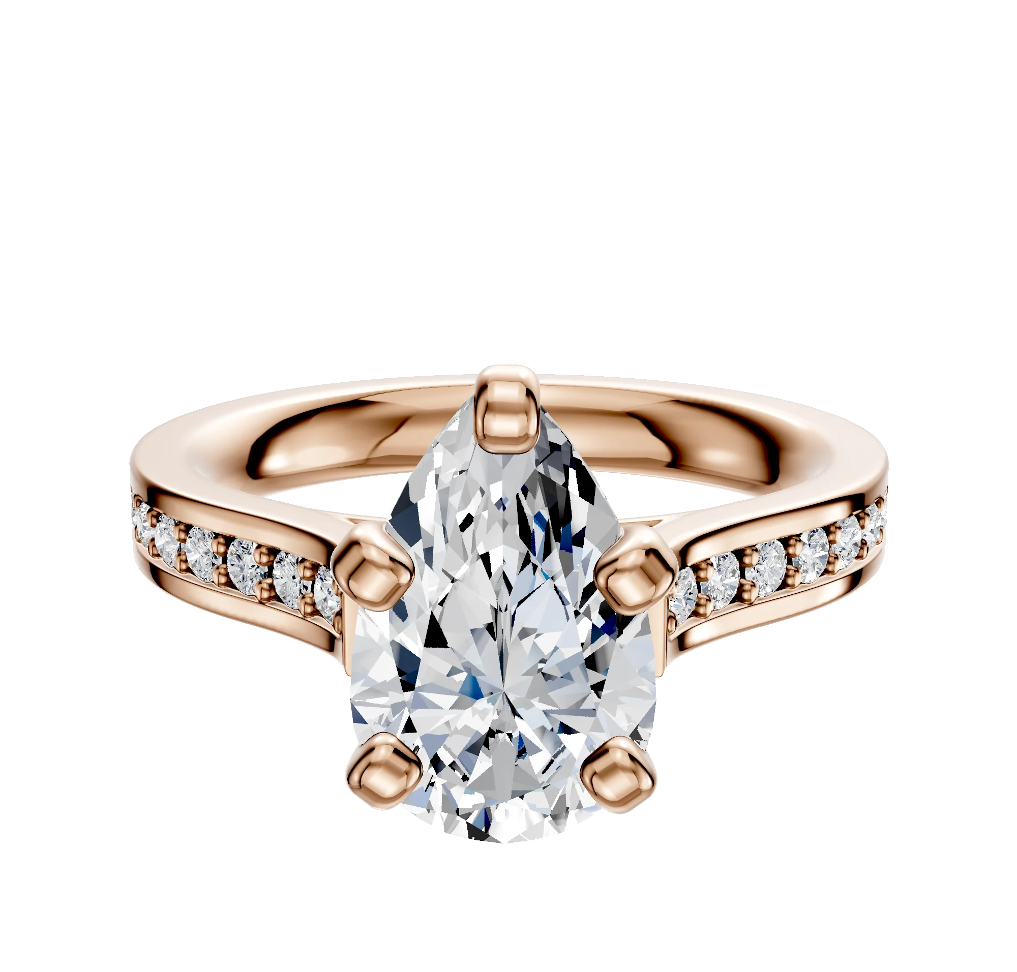 18K Rose Gold 4 Prong Cathedral Flat 1-Row-Pave 2.5mm Engagement Ring