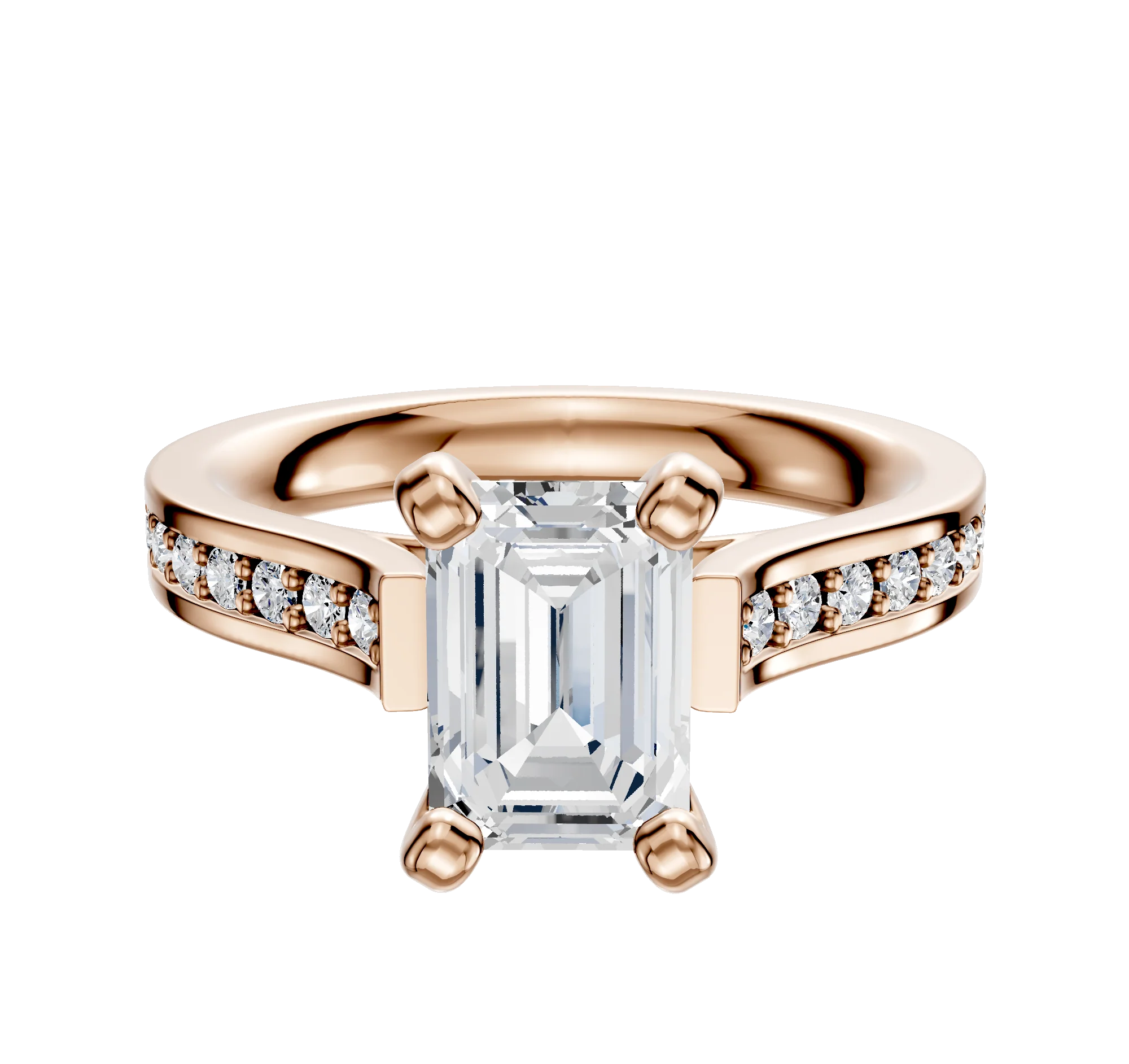 18K Rose Gold 4 Prong Cathedral Flat 1-Row-Pave 2.5mm Engagement Ring
