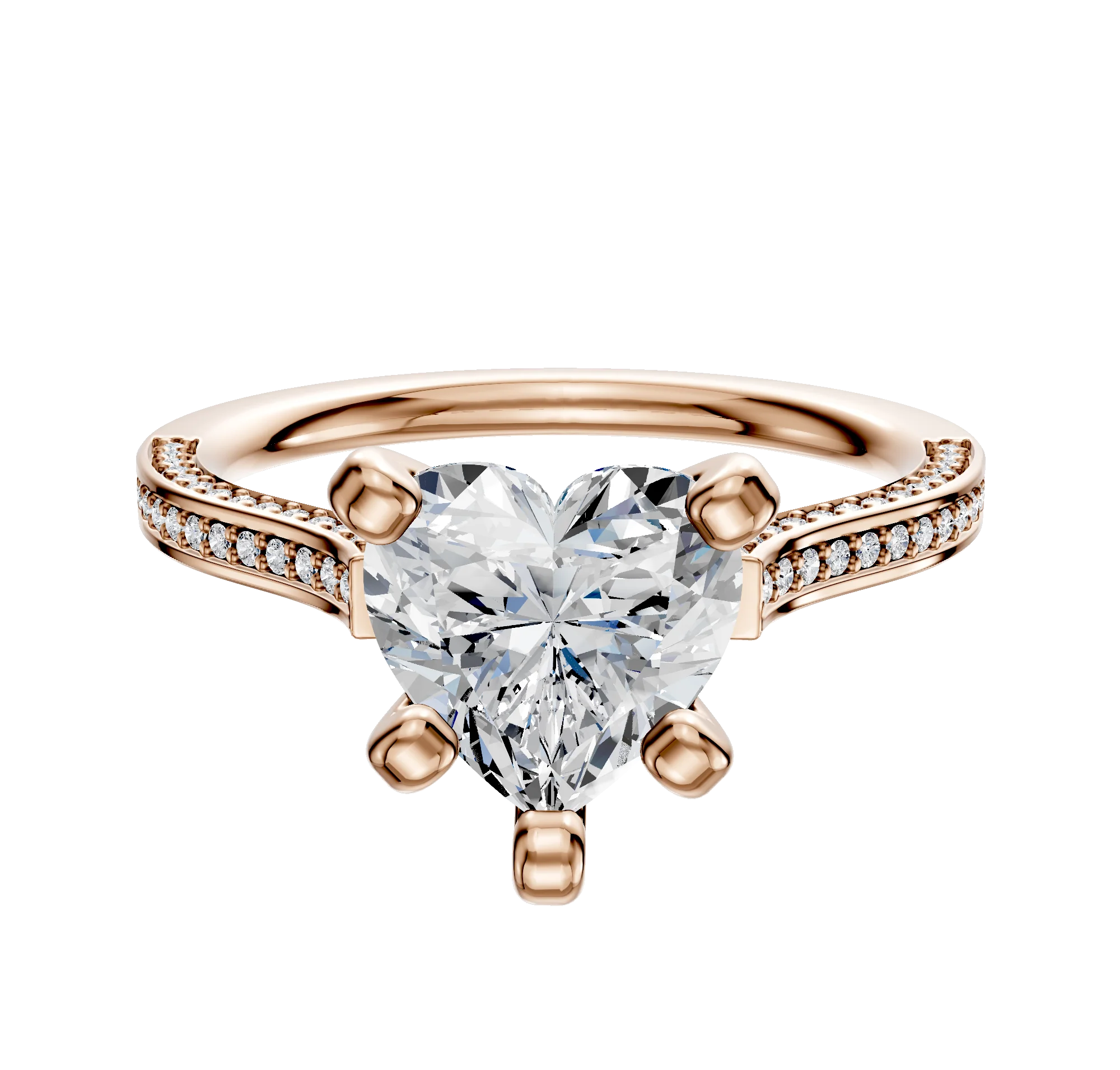 18K Rose Gold 4 Prong Cathedral Flat 3-Row-Pave 2.0mm Engagement Ring