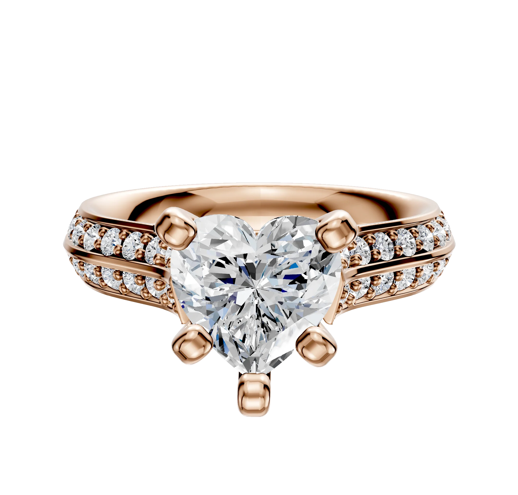 18K Rose Gold 4 Prong Cathedral Knife Edge 1-Row-Pave 2.5mm Engagement Ring