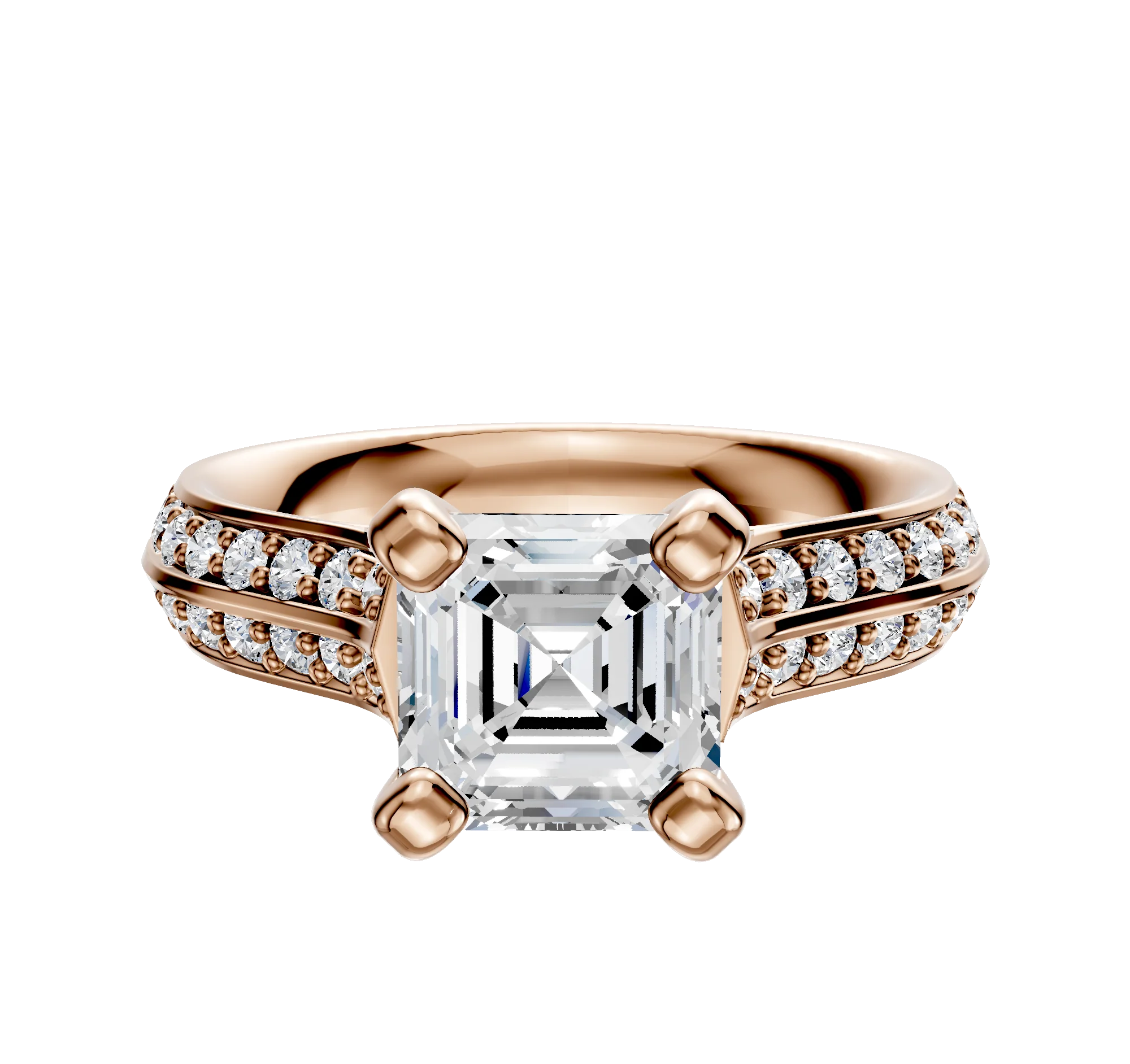 18K Rose Gold 4 Prong Cathedral Knife Edge 1-Row-Pave 2.5mm Engagement Ring
