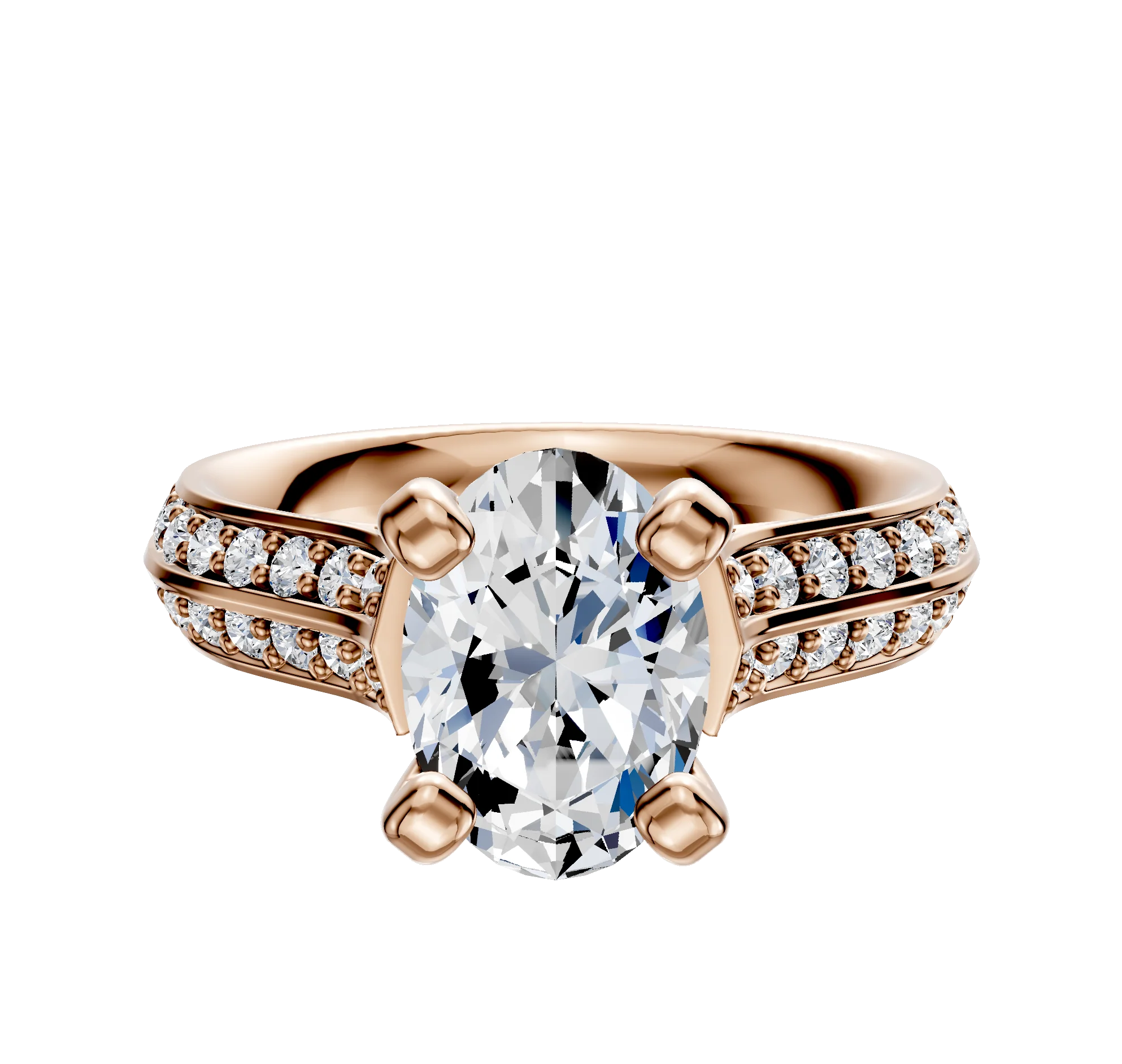 18K Rose Gold 4 Prong Cathedral Knife Edge 1-Row-Pave 2.5mm Engagement Ring