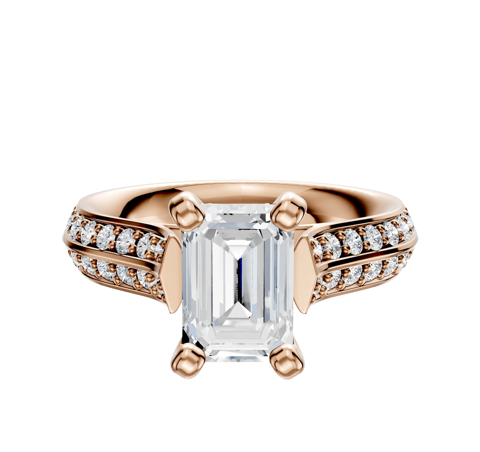 18K Rose Gold 4 Prong Cathedral Knife Edge 1-Row-Pave 2.5mm Engagement Ring