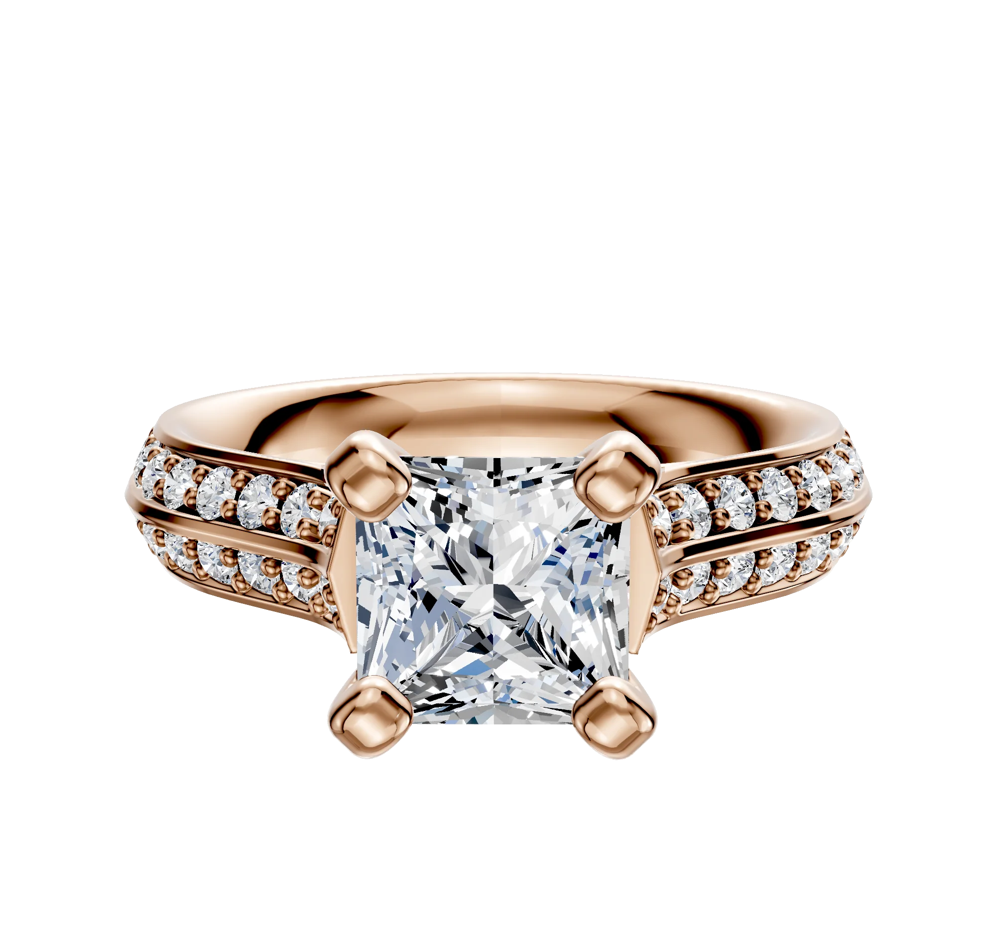 18K Rose Gold 4 Prong Cathedral Knife Edge 1-Row-Pave 2.5mm Engagement Ring