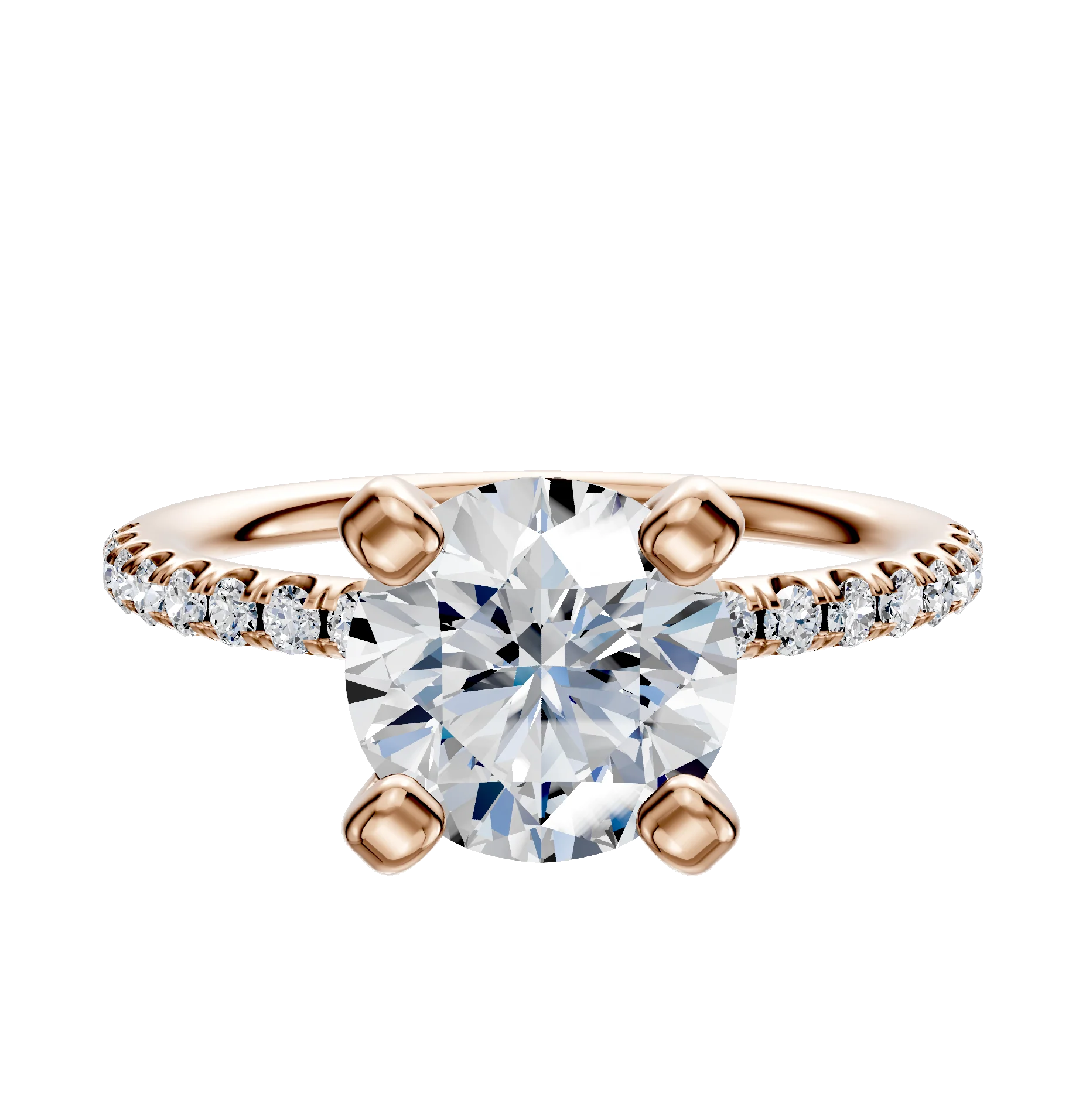 18K Rose Gold 4 Prong Classic Dome 1-Row-Pave 2.5mm Engagement Ring