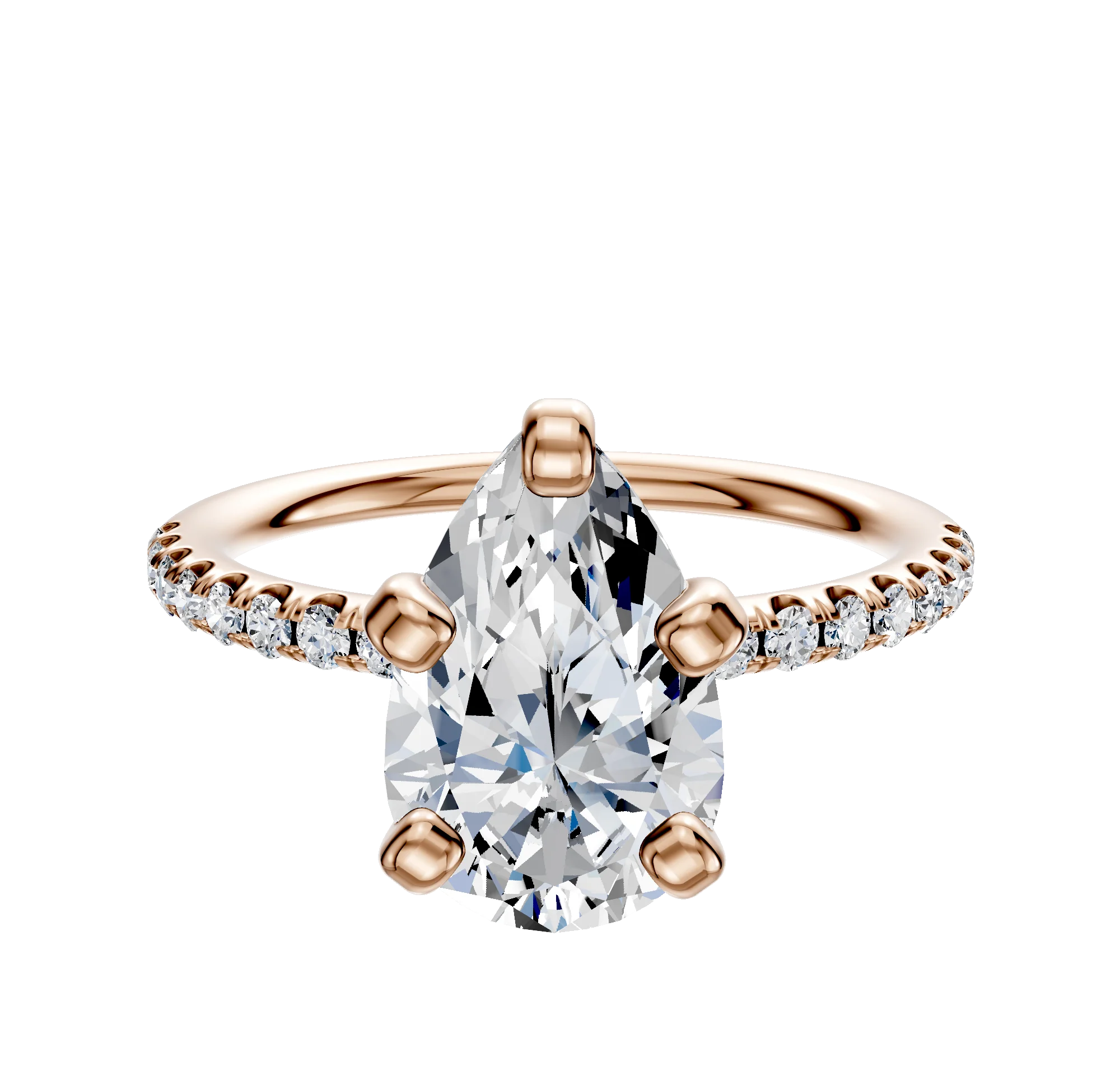 18K Rose Gold 4 Prong Classic Dome 1-Row-Pave 2.5mm Engagement Ring