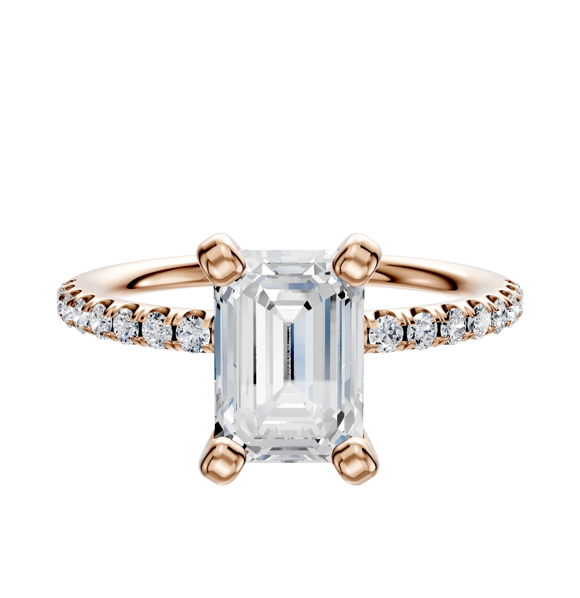 18K Rose Gold 4 Prong Classic Dome 1-Row-Pave 2.5mm Engagement Ring