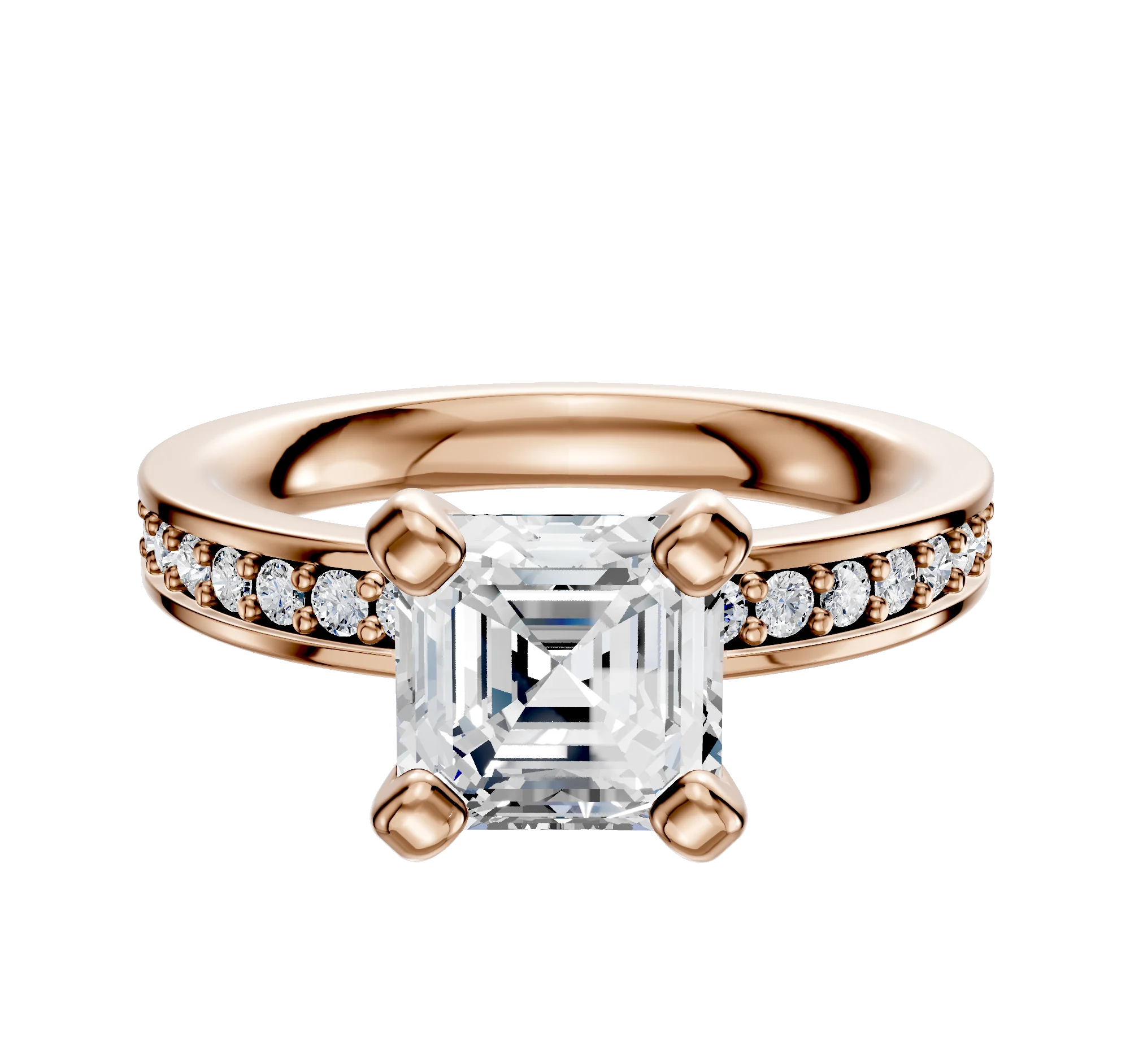 18K Rose Gold 4 Prong Classic Flat 1-Row-Pave 2.5mm Engagement Ring