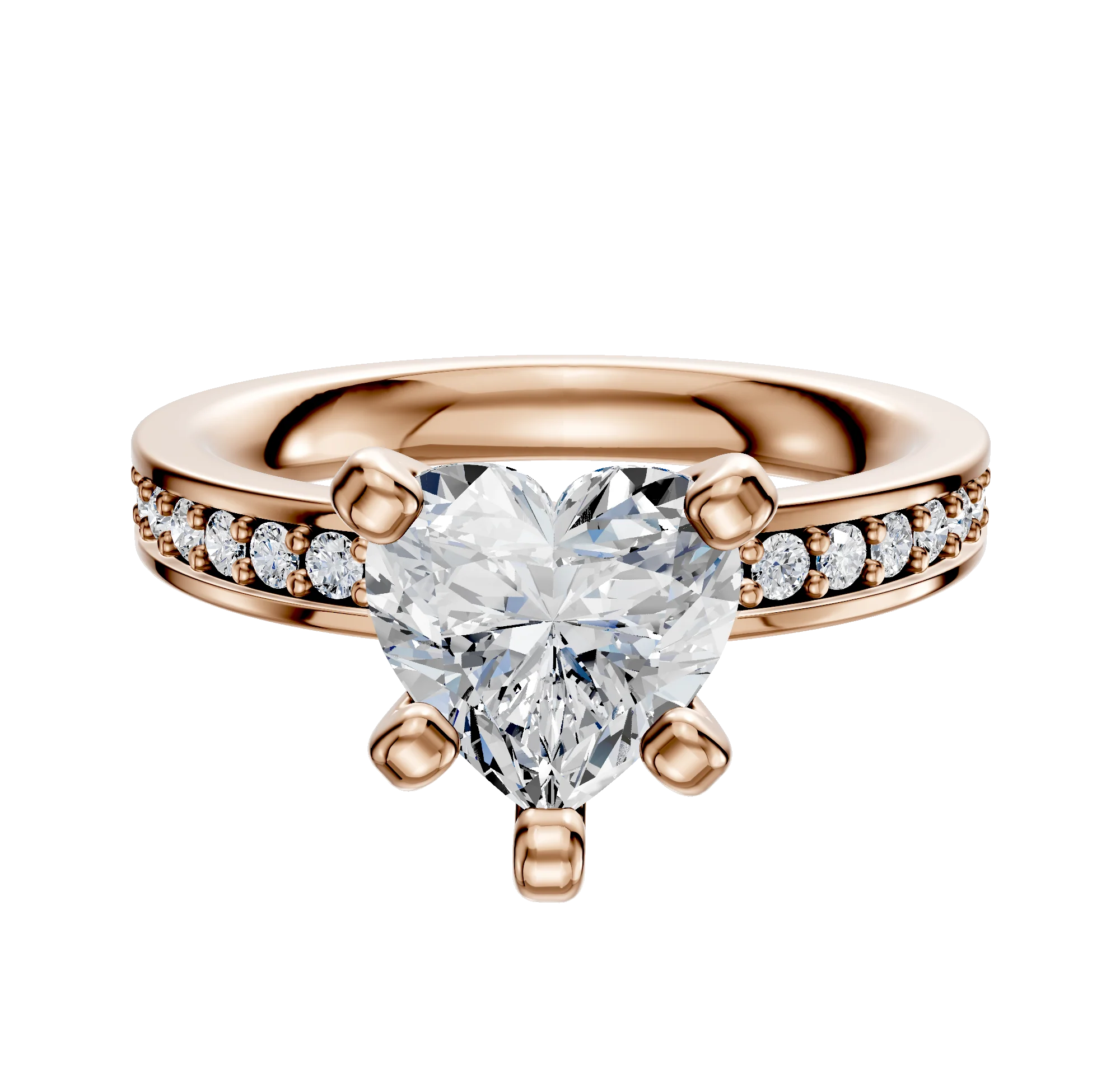 18K Rose Gold 4 Prong Classic Flat 1-Row-Pave 2.5mm Engagement Ring