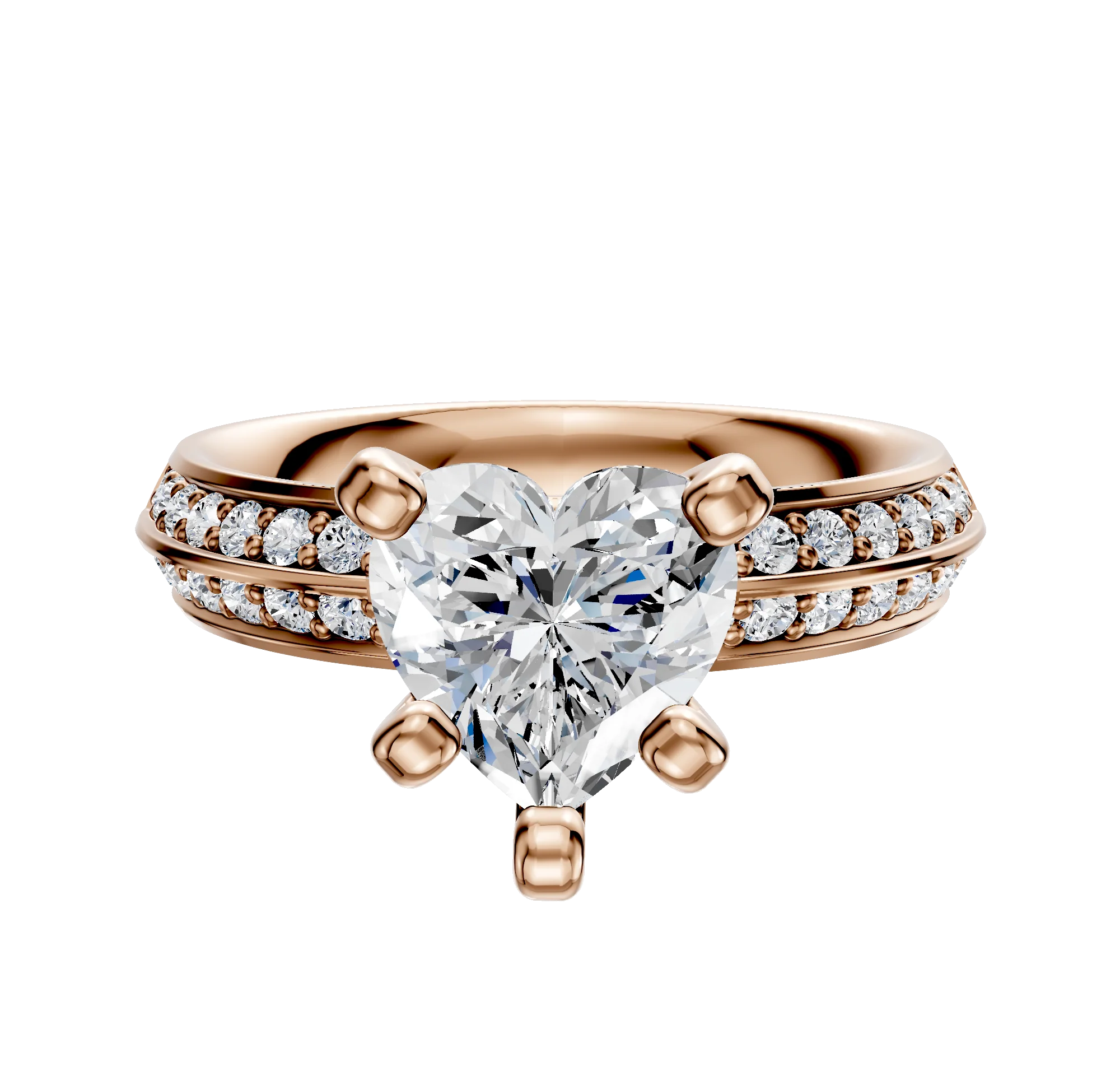 18K Rose Gold 4 Prong Classic Knife Edge 1-Row-Pave 2.5mm Engagement Ring