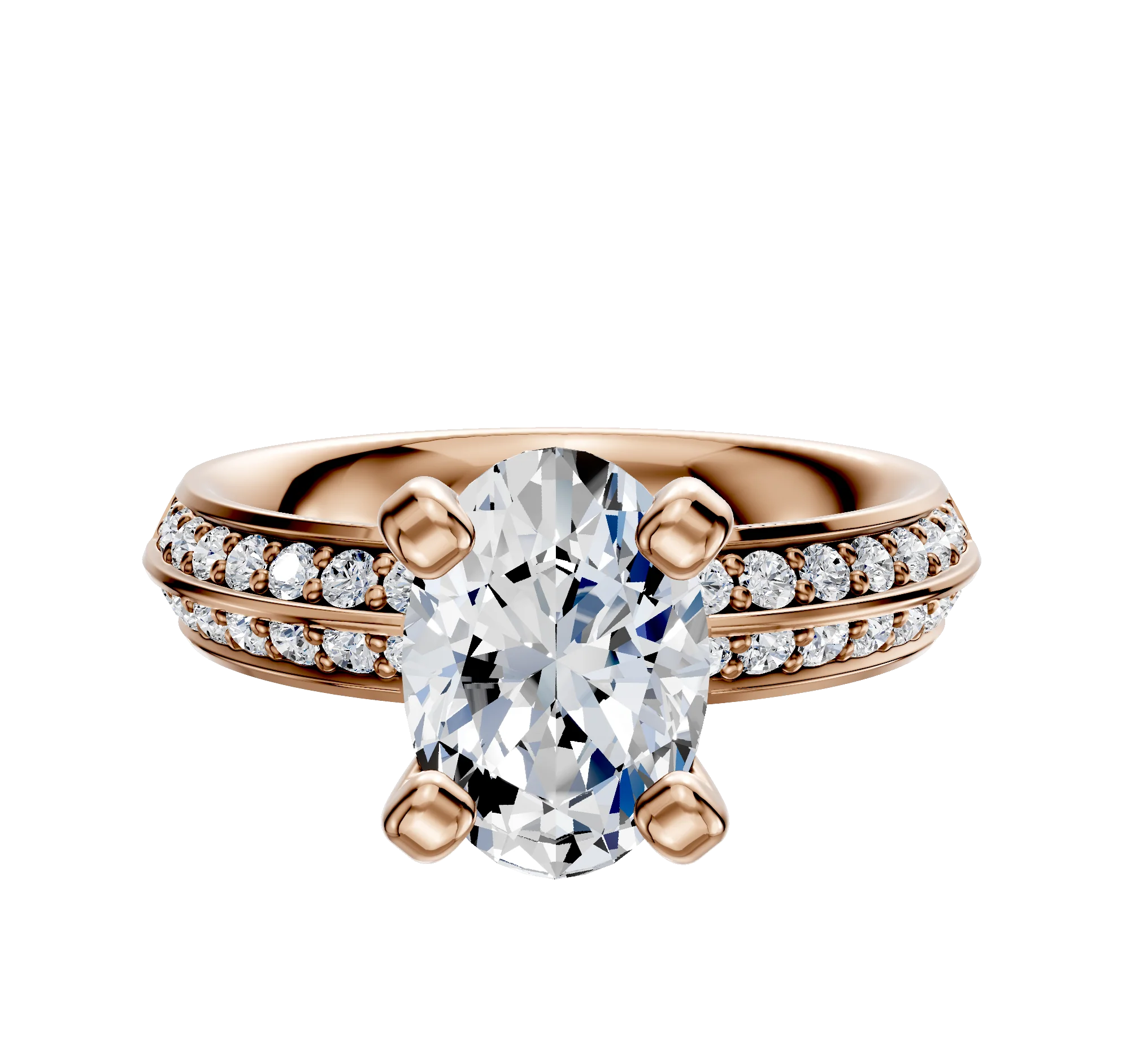 18K Rose Gold 4 Prong Classic Knife Edge 1-Row-Pave 2.5mm Engagement Ring