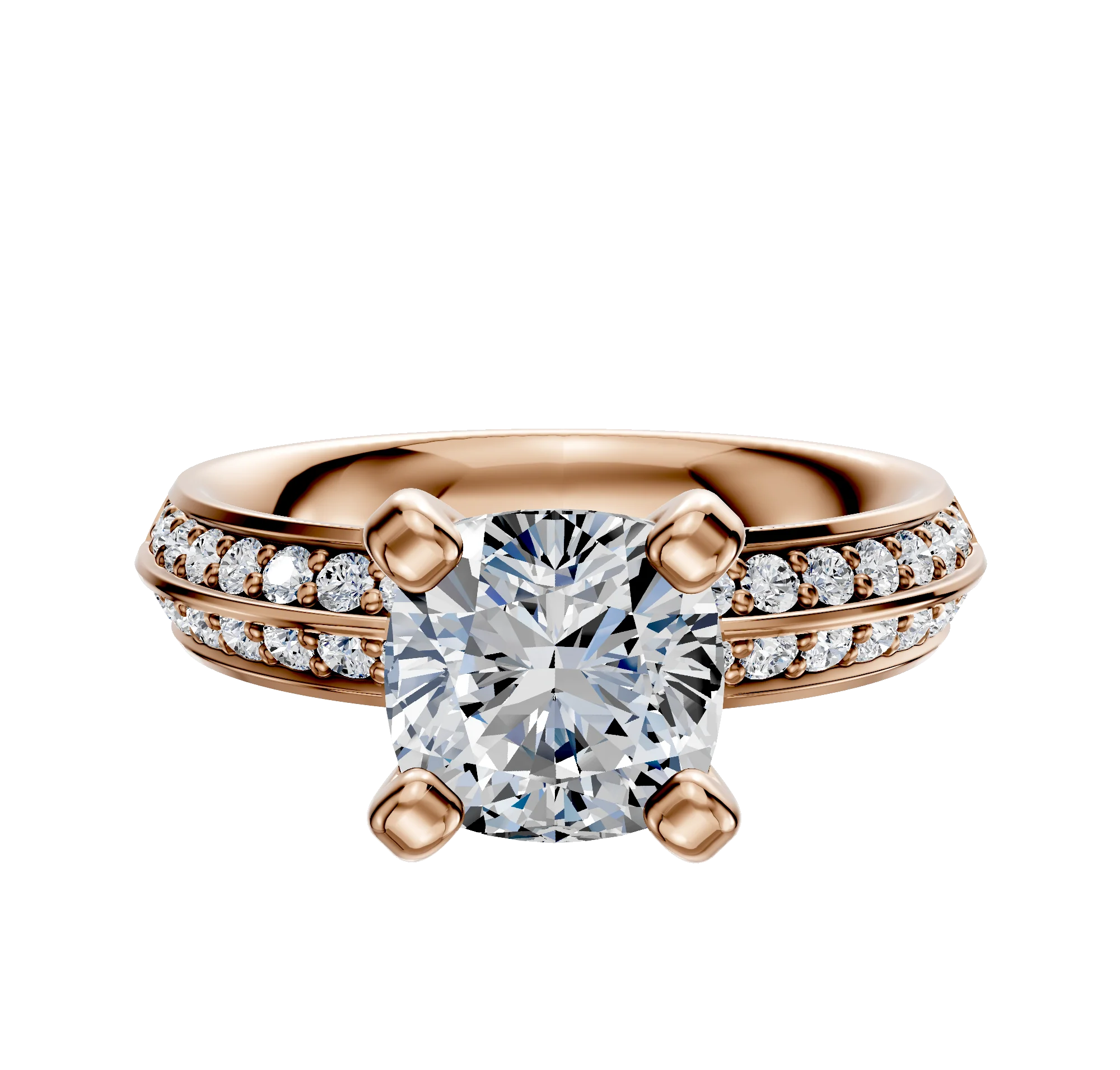 18K Rose Gold 4 Prong Classic Knife Edge 1-Row-Pave 2.5mm Engagement Ring