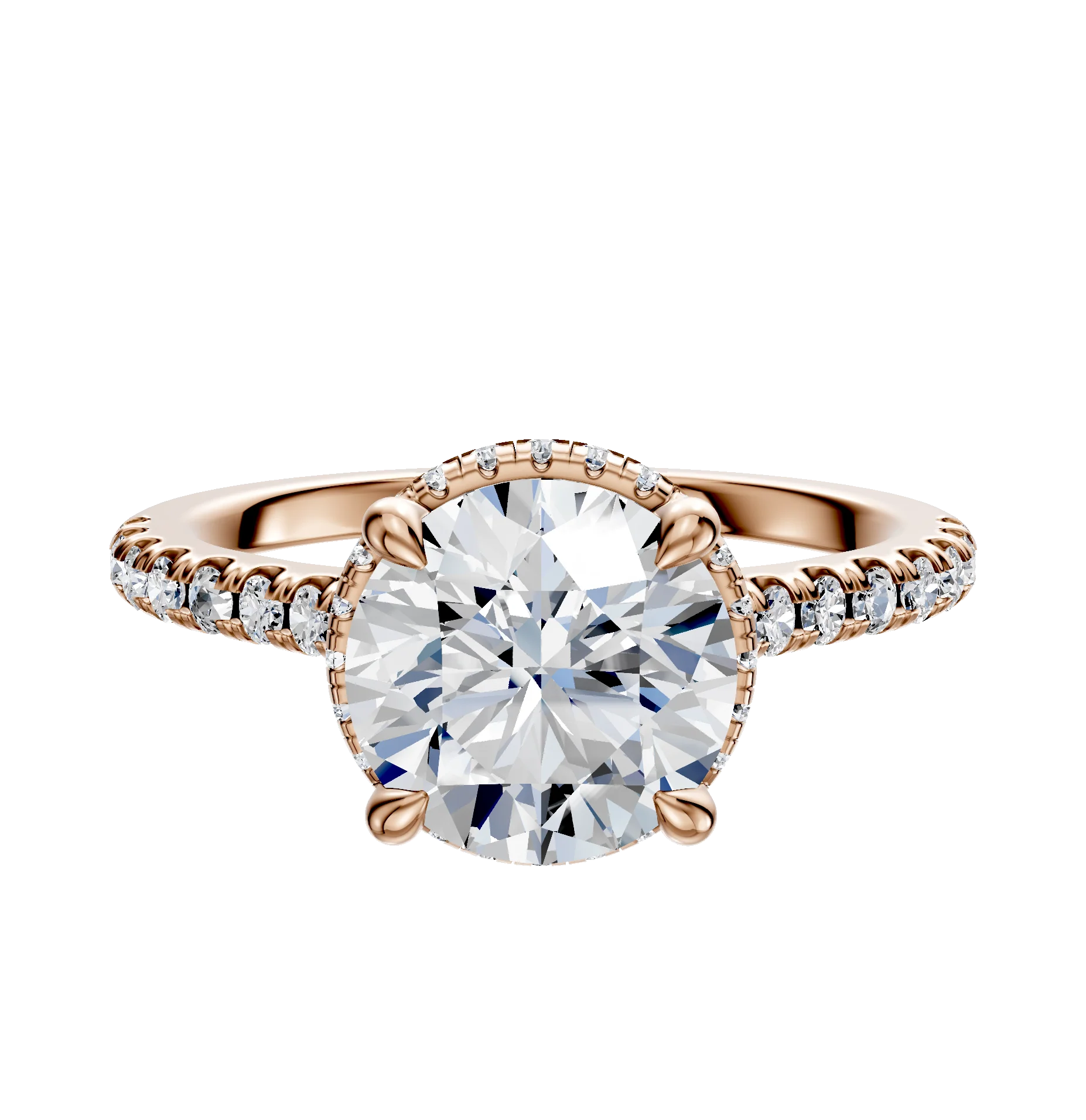 18K Rose Gold 4 Prong Collar Cathedral Dome 1-Row-Pave 2.5mm Engagement Ring
