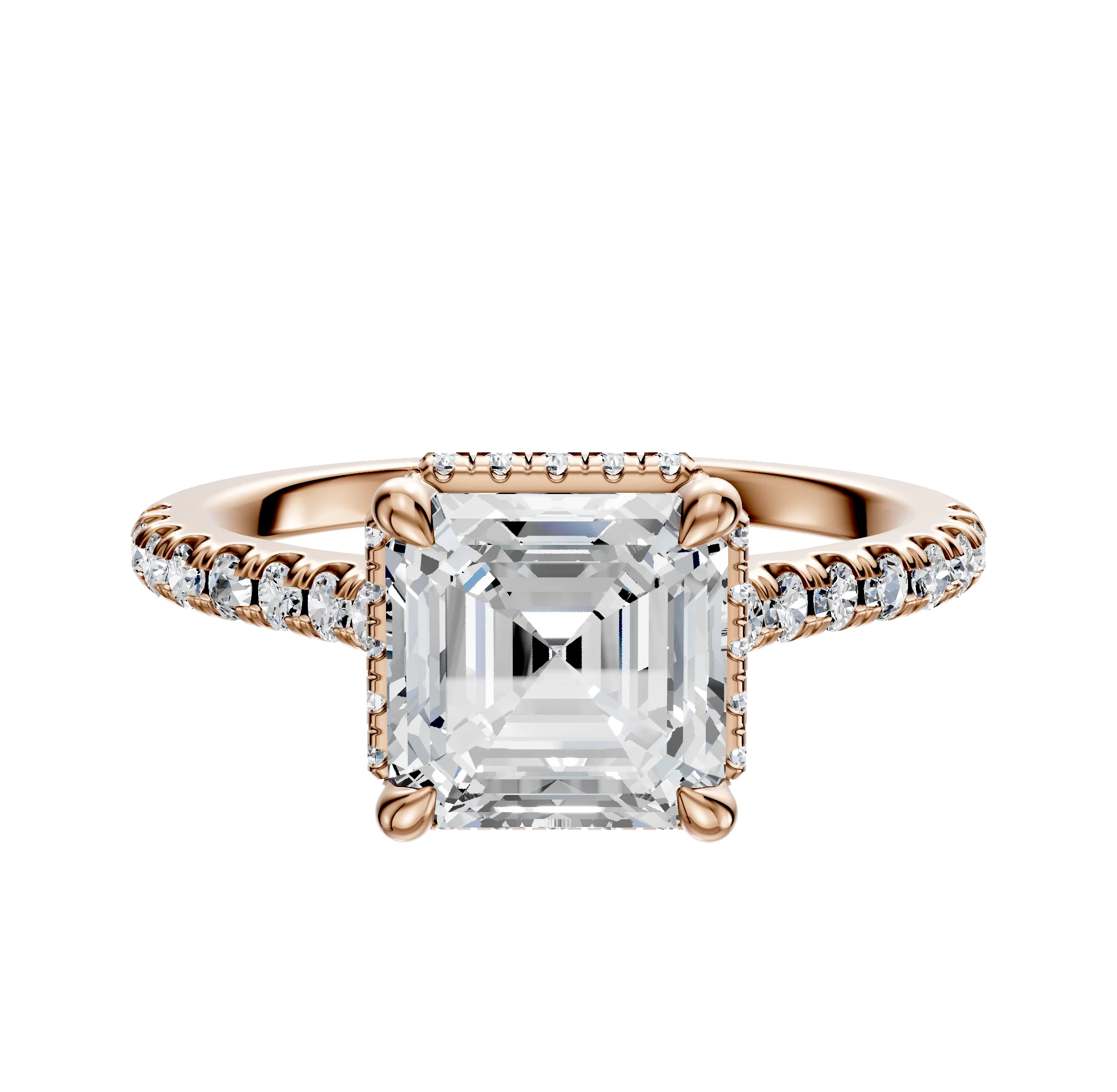 18K Rose Gold 4 Prong Collar Cathedral Dome 1-Row-Pave 2.5mm Engagement Ring
