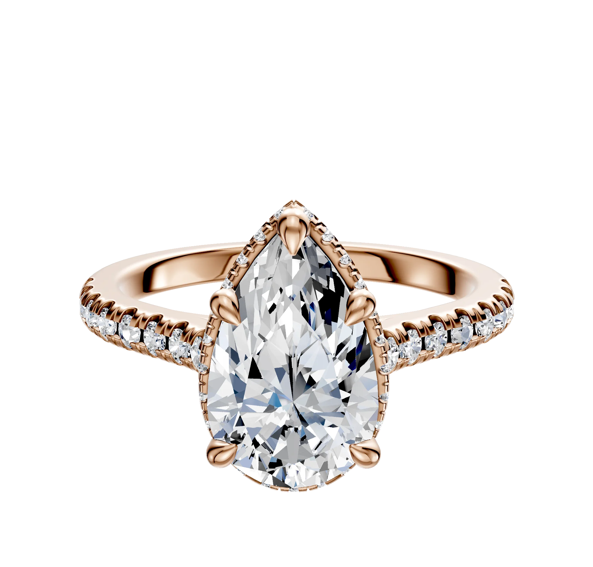 18K Rose Gold 4 Prong Collar Cathedral Dome 1-Row-Pave 2.5mm Engagement Ring
