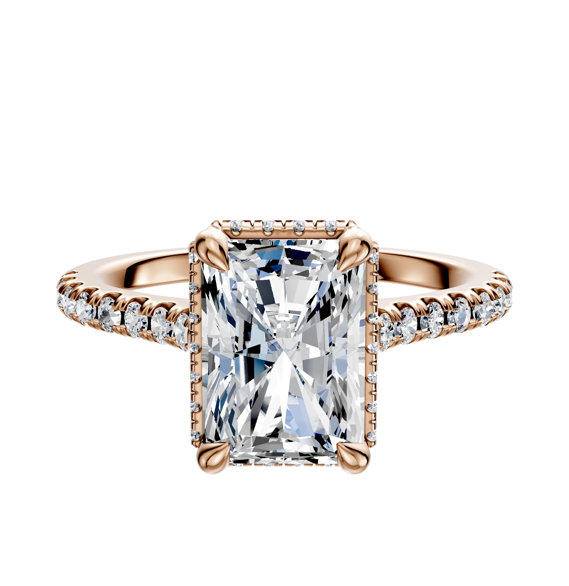 18K Rose Gold 4 Prong Collar Cathedral Dome 1-Row-Pave 2.5mm Engagement Ring