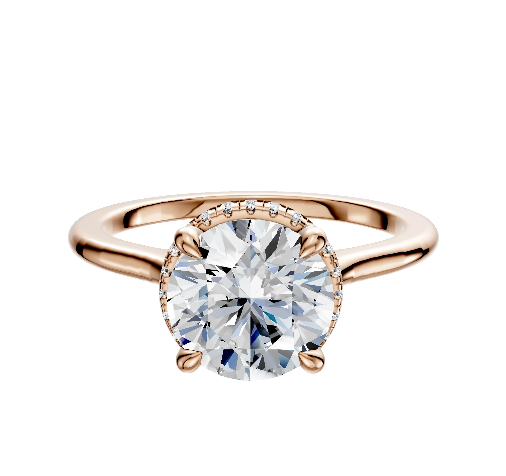18K Rose Gold 4 Prong Collar Cathedral Dome 1.5mm Engagement Ring