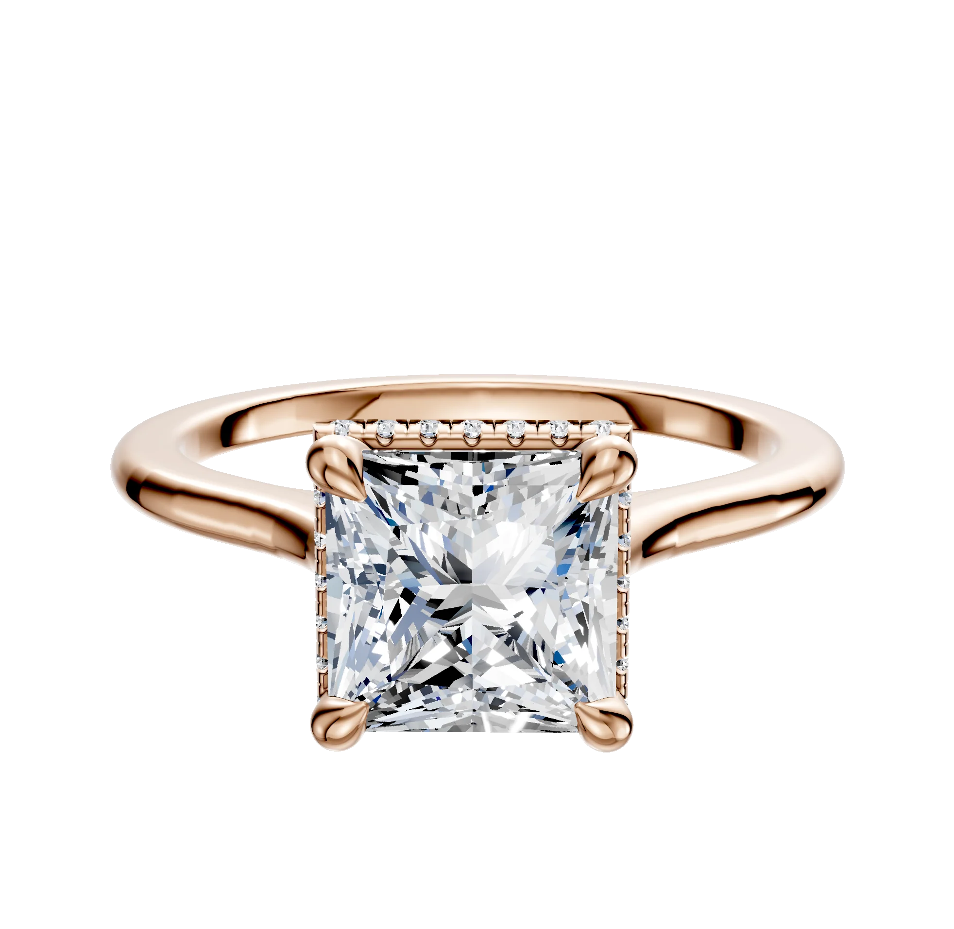18K Rose Gold 4 Prong Collar Cathedral Dome 1.5mm Engagement Ring