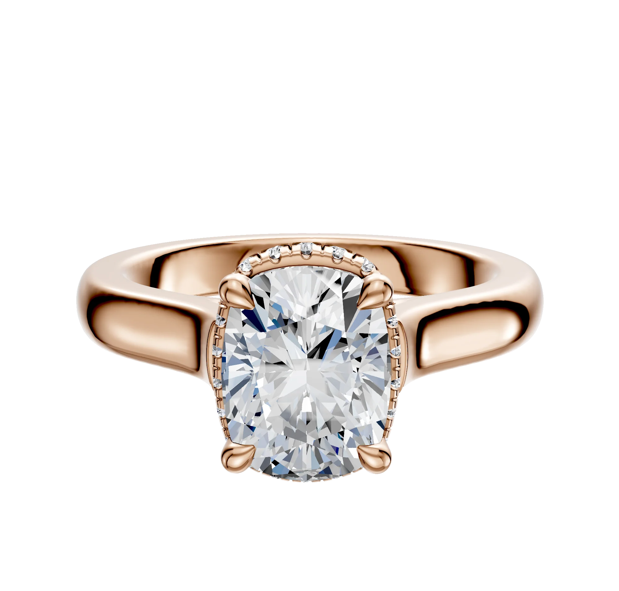 18K Rose Gold 4 Prong Collar Cathedral Dome 3.0mm Engagement Ring