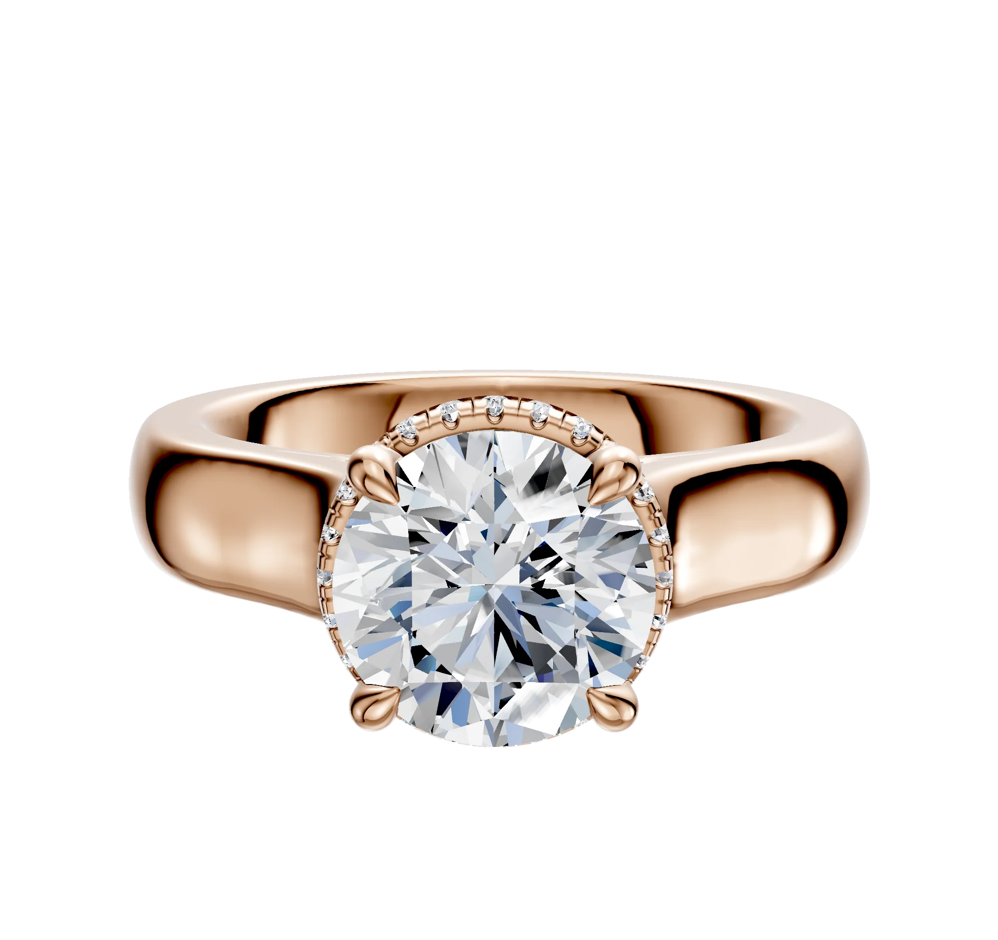 18K Rose Gold 4 Prong Collar Cathedral Dome 4.0mm Engagement Ring