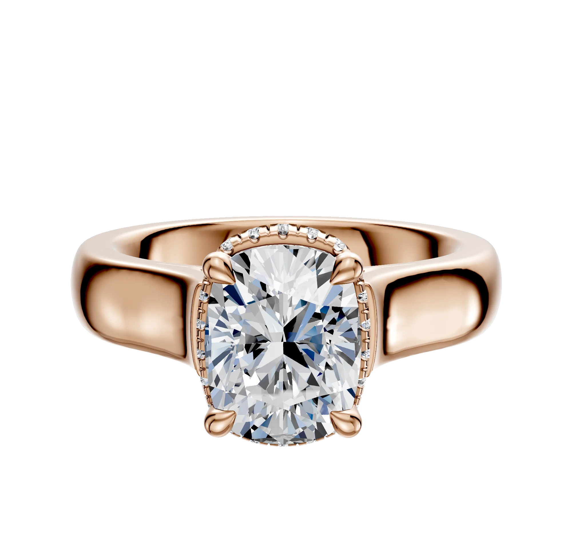 18K Rose Gold 4 Prong Collar Cathedral Dome 4.0mm Engagement Ring