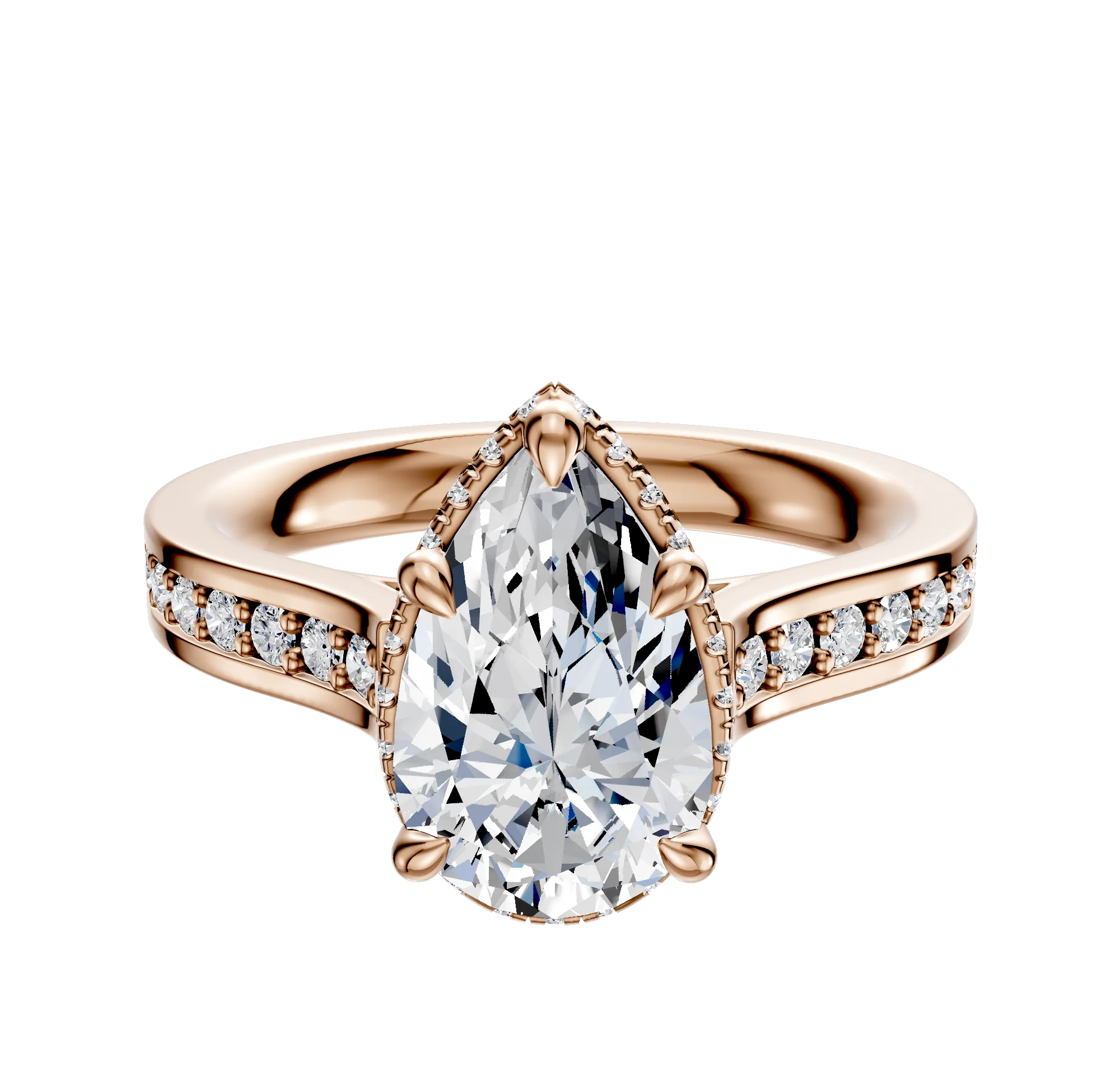 18K Rose Gold 4 Prong Collar Cathedral Flat 1-Row-Pave 2.5mm Engagement Ring