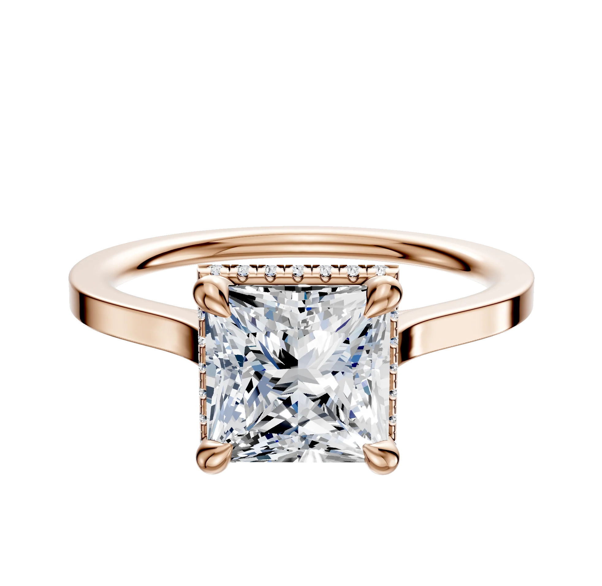 18K Rose Gold 4 Prong Collar Cathedral Flat 1.5mm Engagement Ring